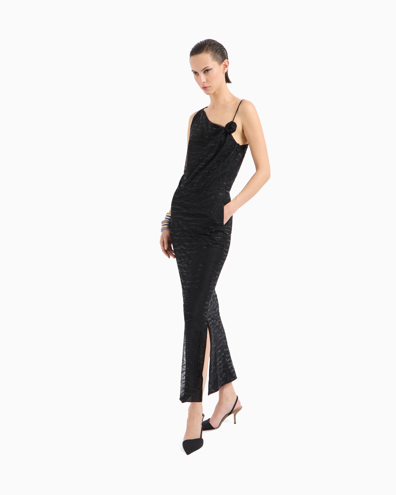 Silk long dress with rhinestone embroidery Slide 1