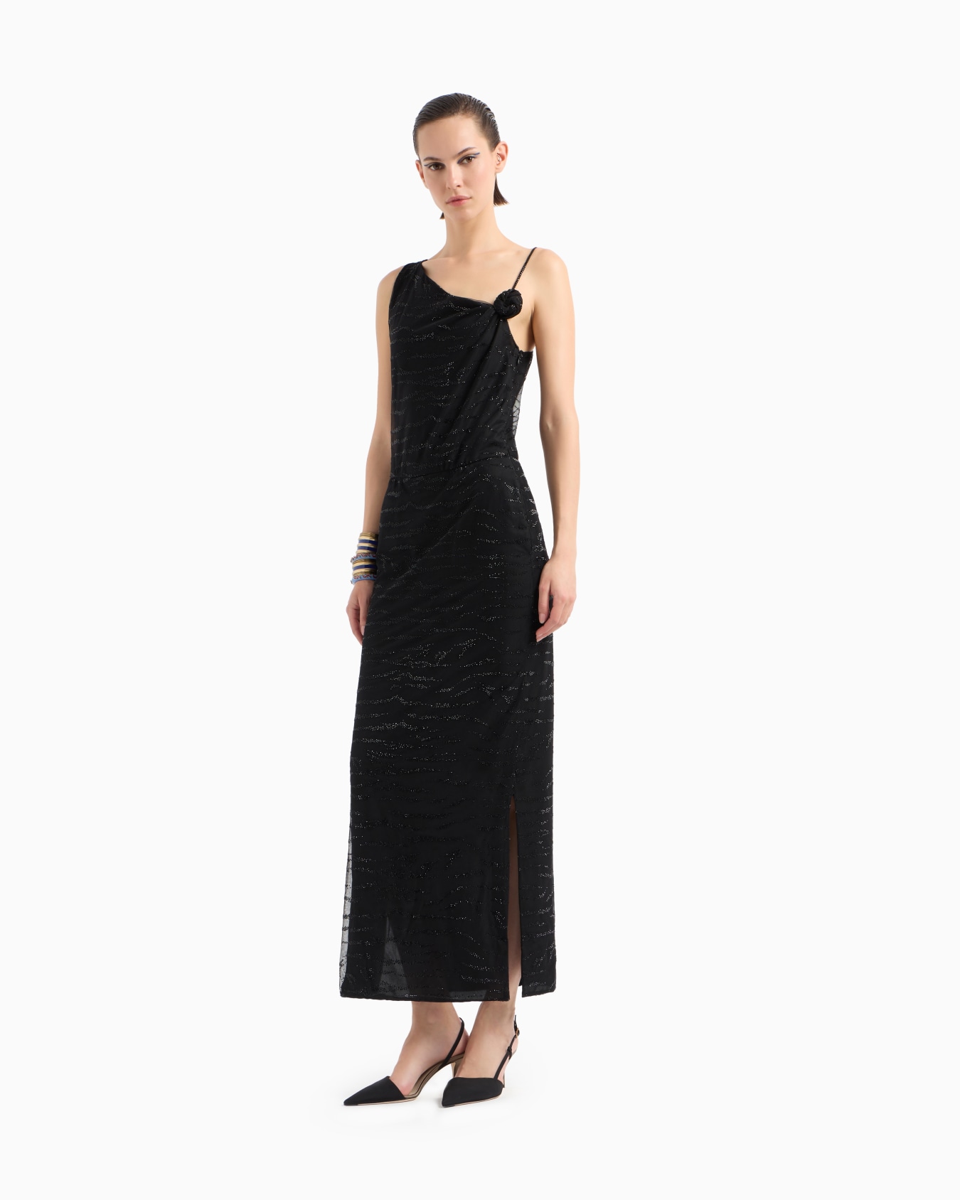 Silk long dress with rhinestone embroidery Slide 3