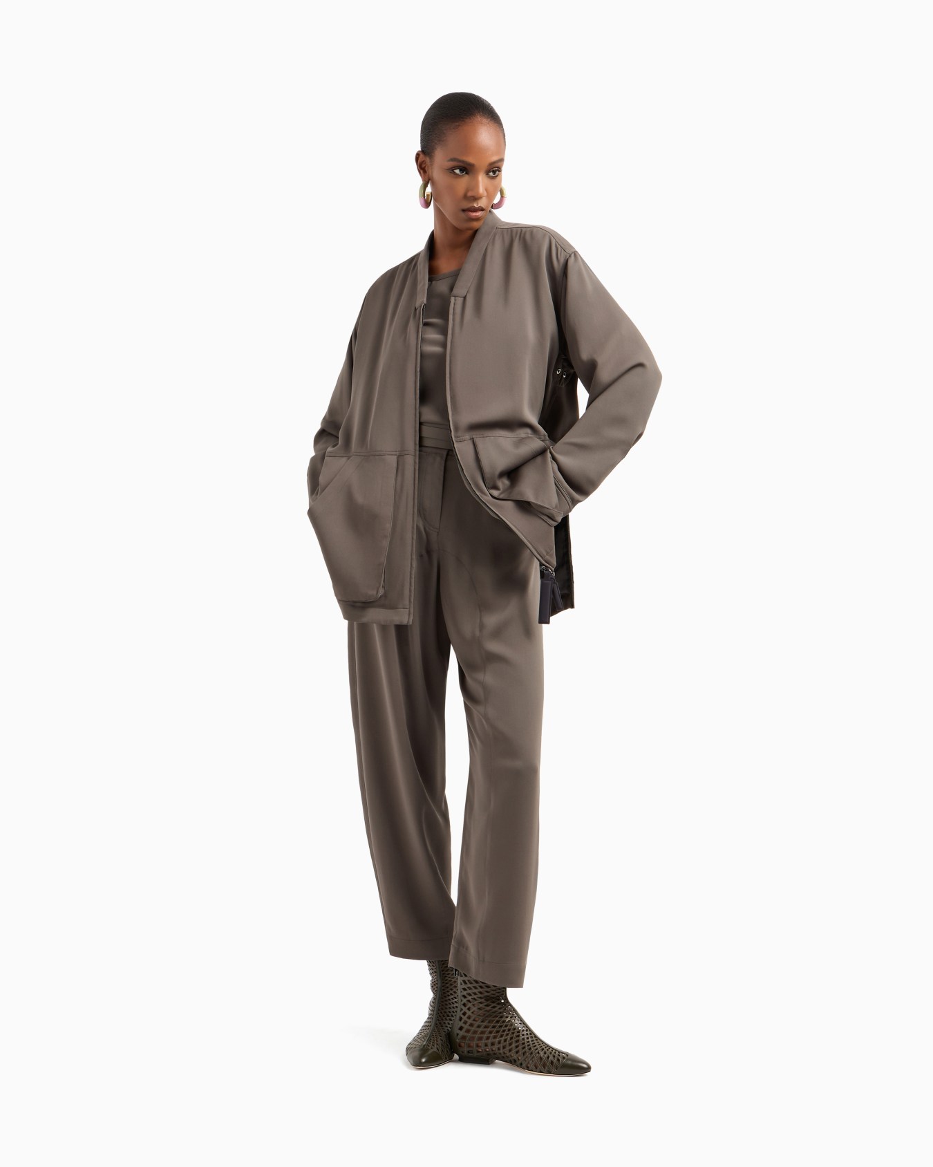 Triple silk georgette pea coat Slide 2