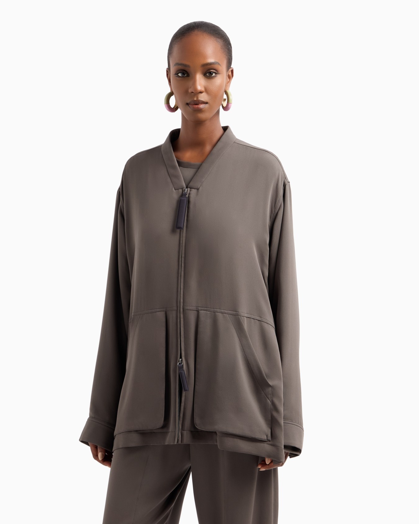 Triple silk georgette pea coat Slide 4