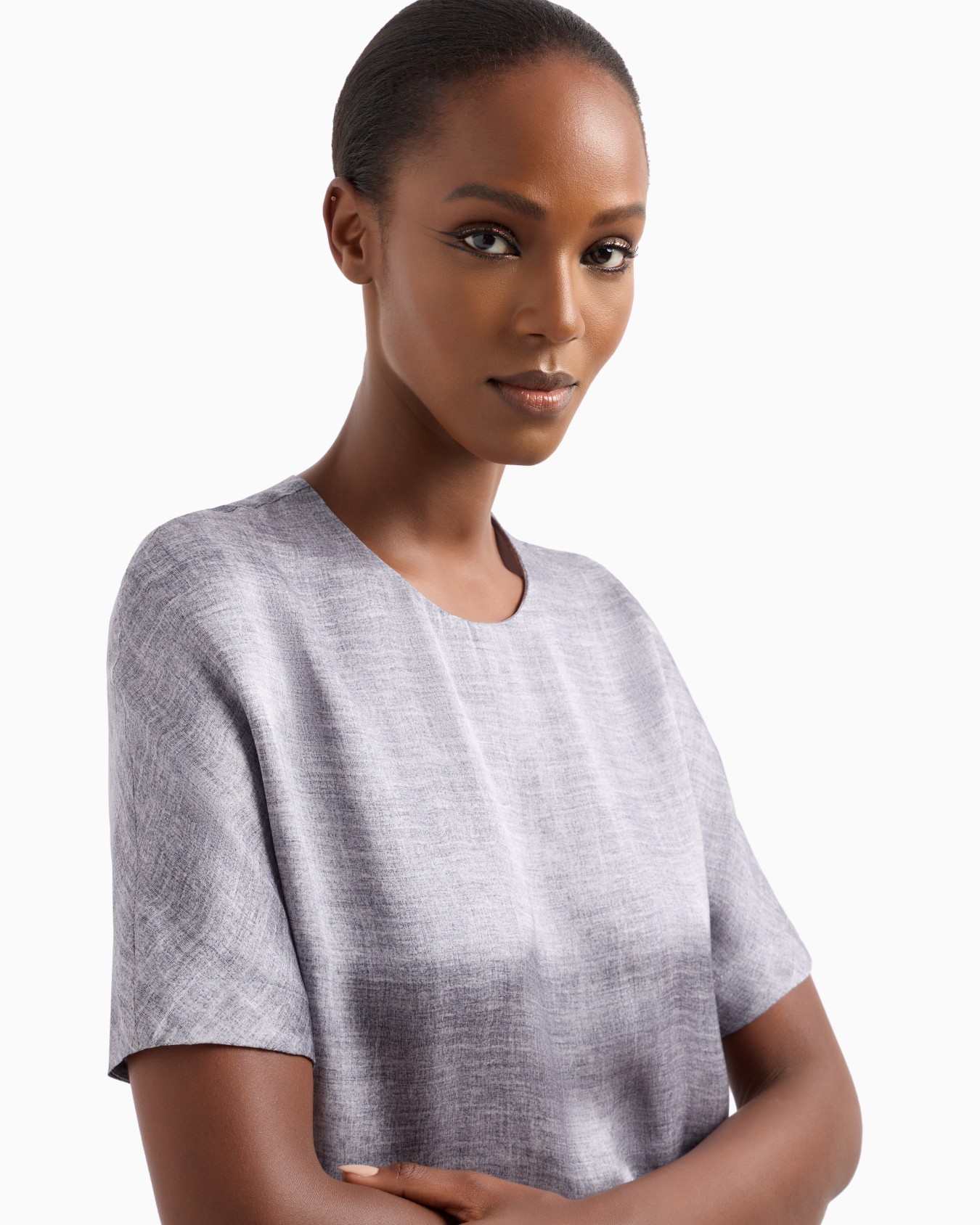 Crew-neck blouse in a mélange-print silk charmeuse Slide 5