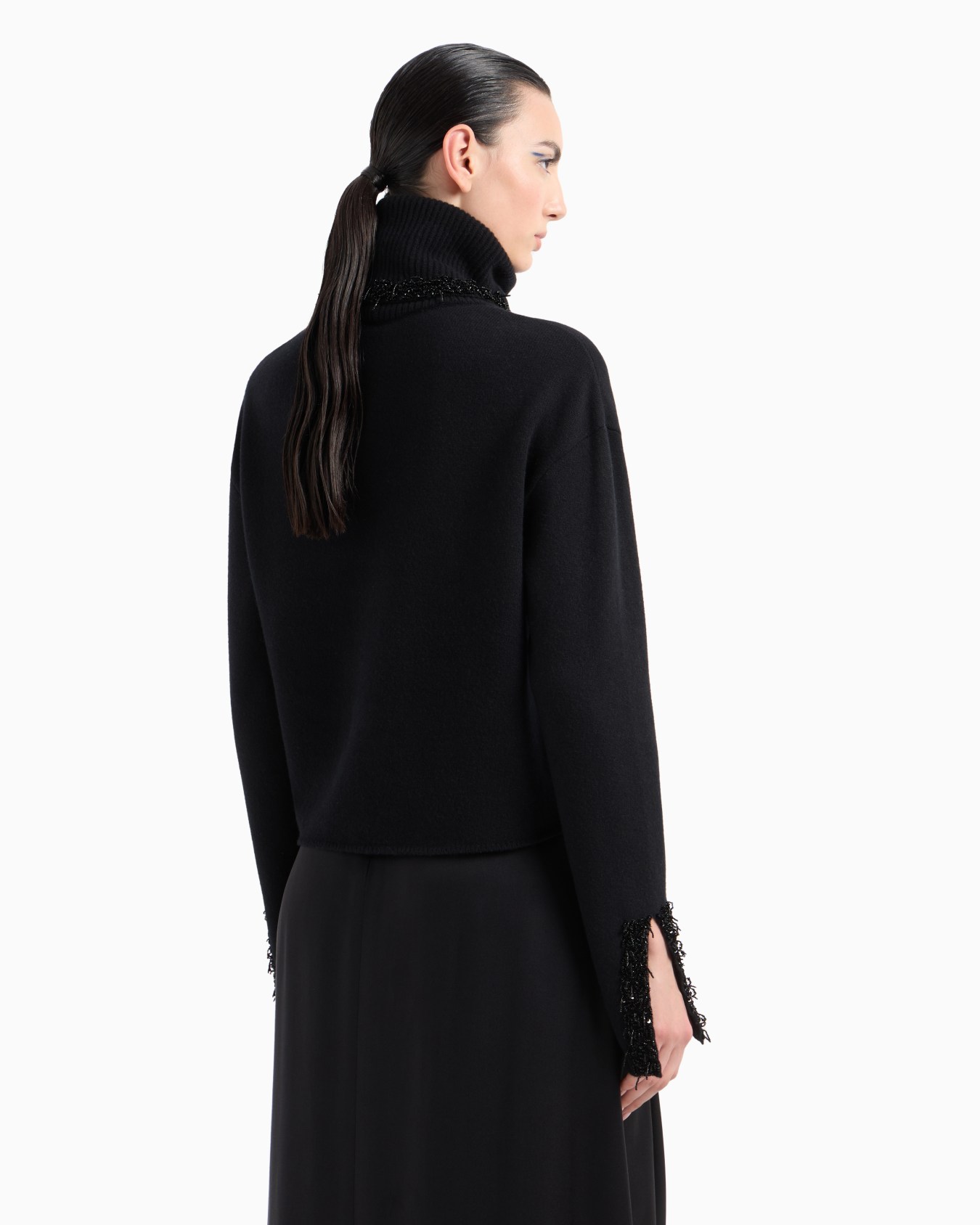 Mock-neck jumper in cashmere and wool with embroidery Slide 3