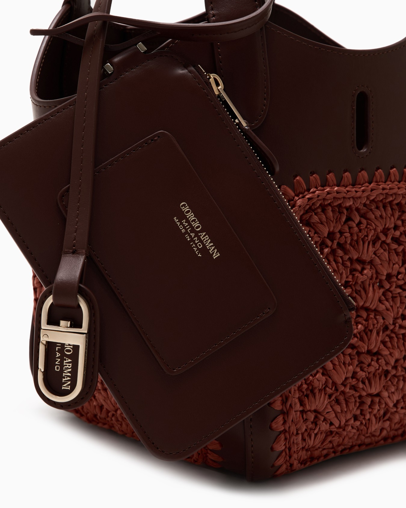 Petit sac à main en cuir et raphia en point éventail Diapositive 4