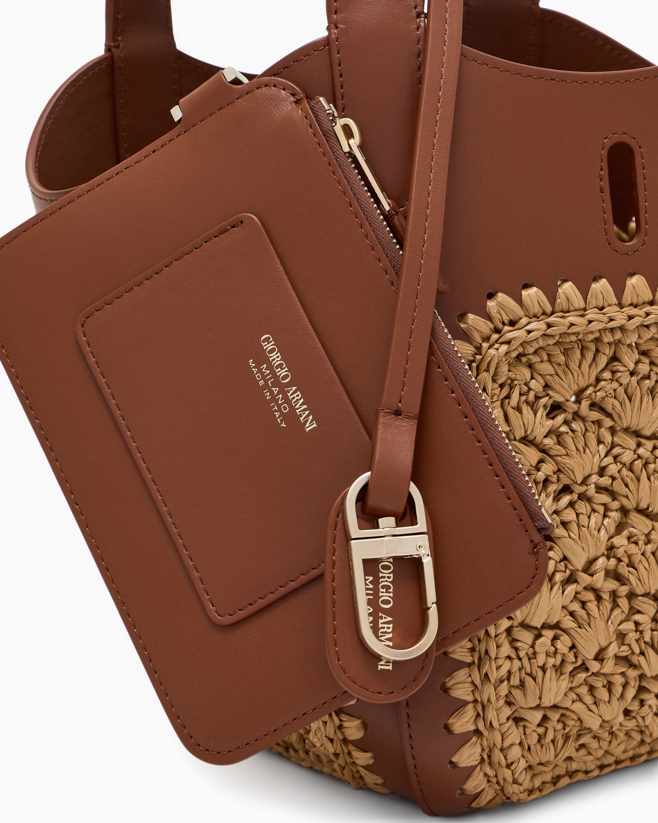 Petit sac à main en cuir et raphia en point éventail Diapositive 4