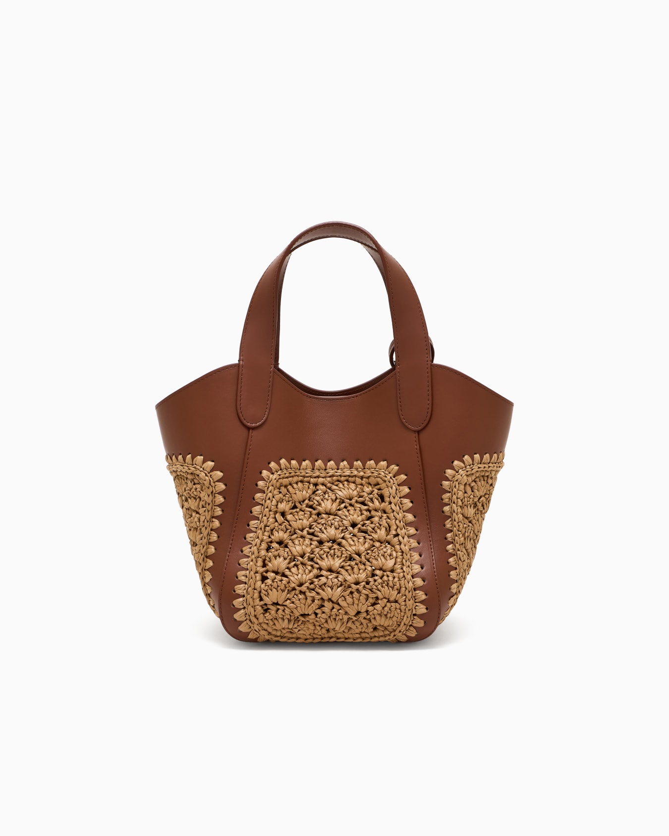 Petit sac à main en cuir et raphia en point éventail Diapositive 2