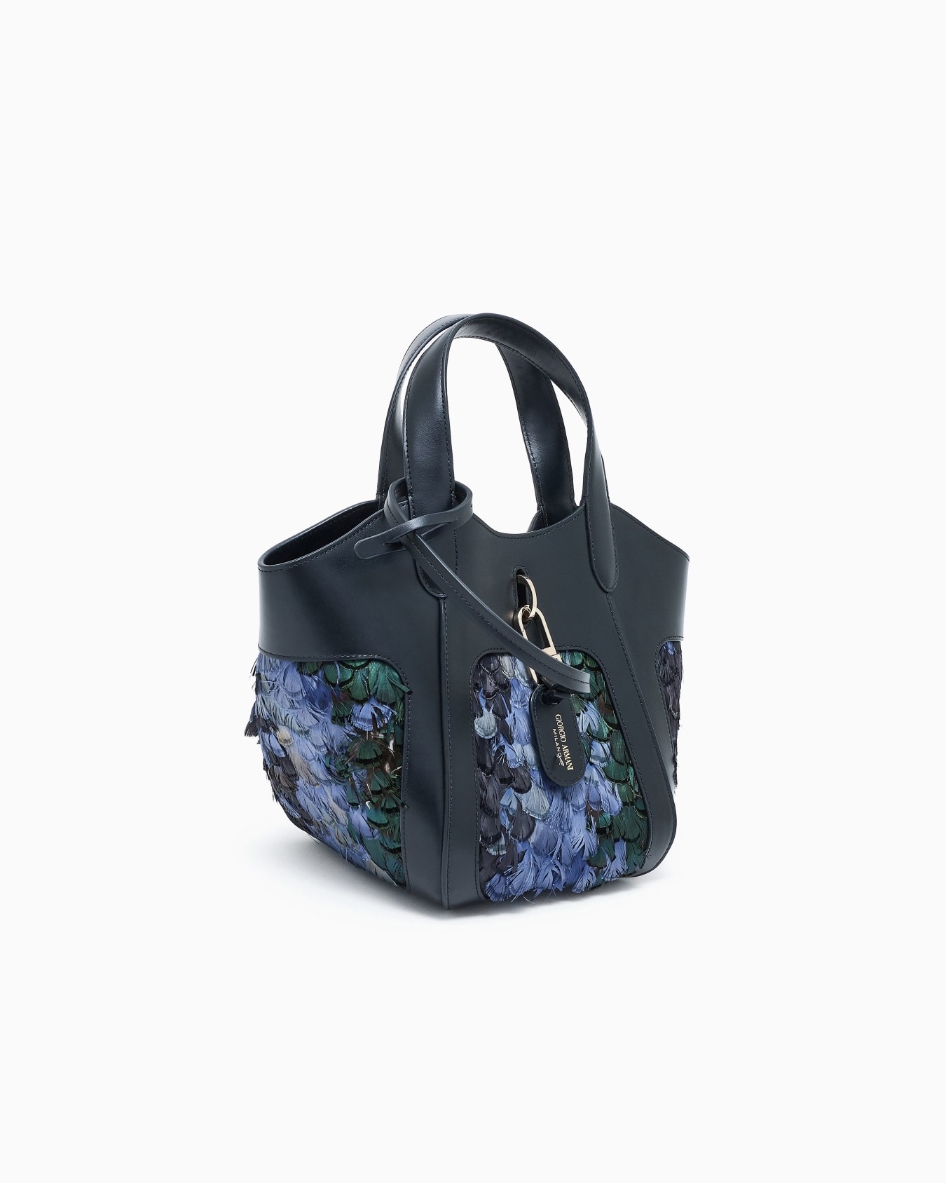 Petit sac à main en cuir lisse et plumes Diapositive 1