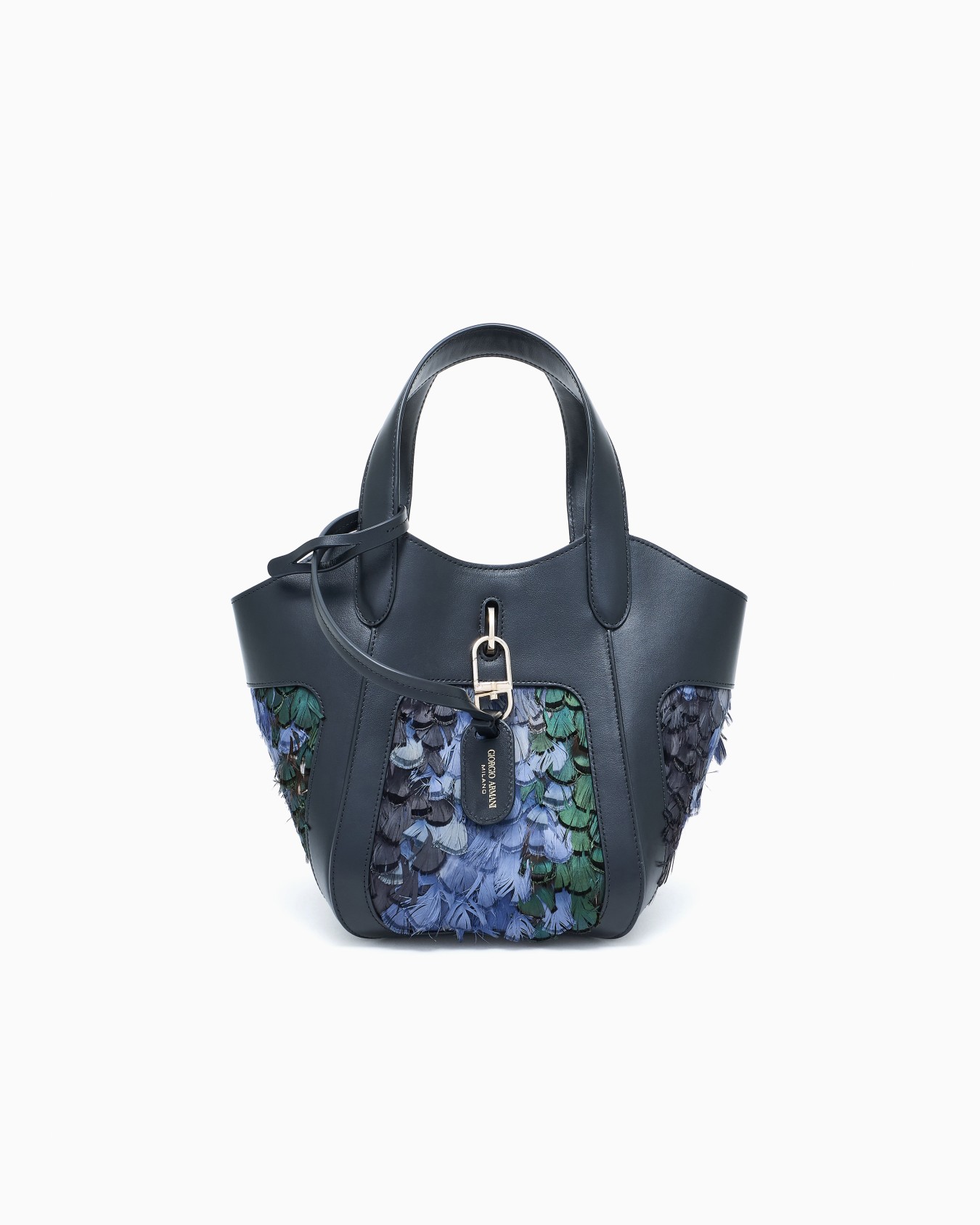 Small, smooth leather handbag with feathers Slide 0