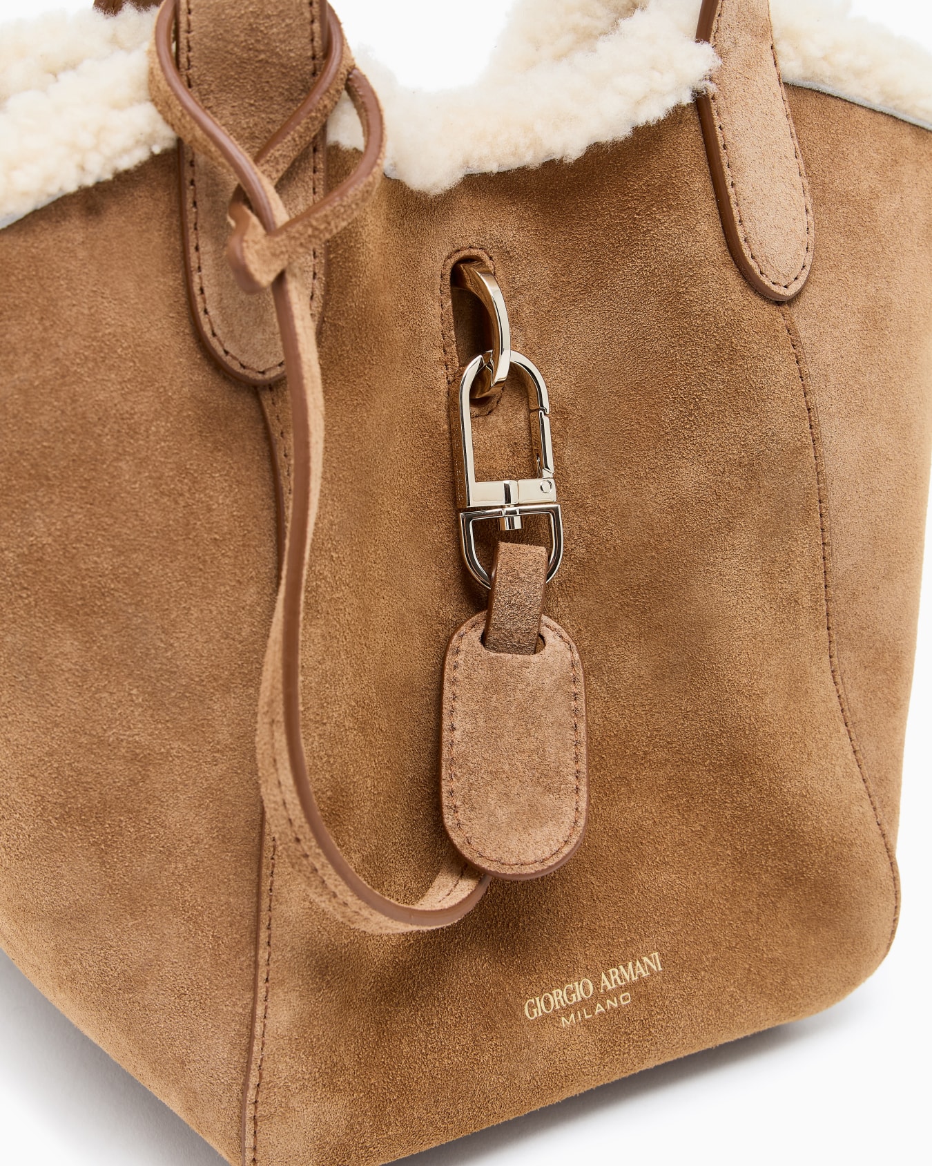 Borsa a mano piccola in suede e shearling di montone Giorgio Armani Neve Slide 4