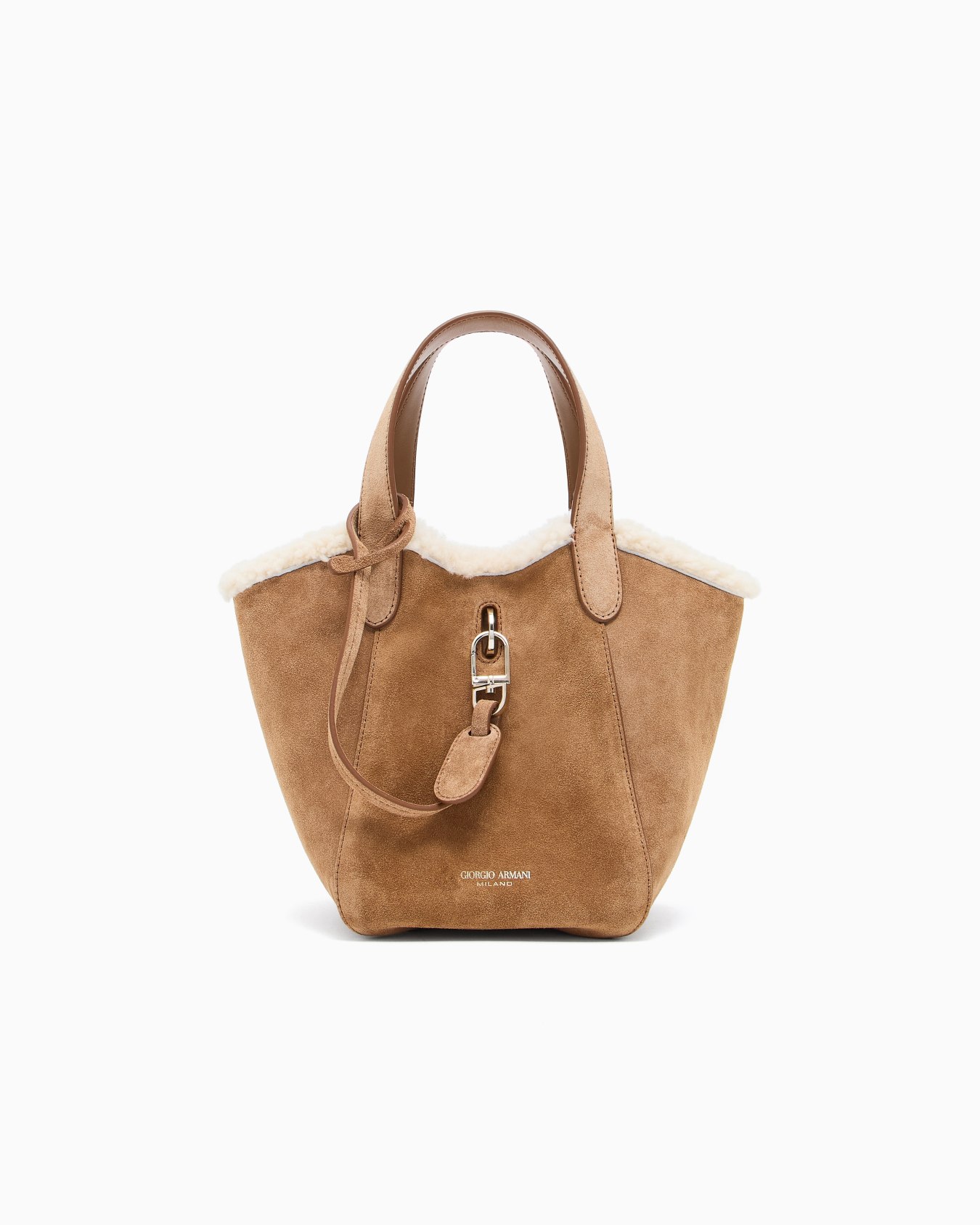 Borsa a mano piccola in suede e shearling di montone Giorgio Armani Neve Slide 0