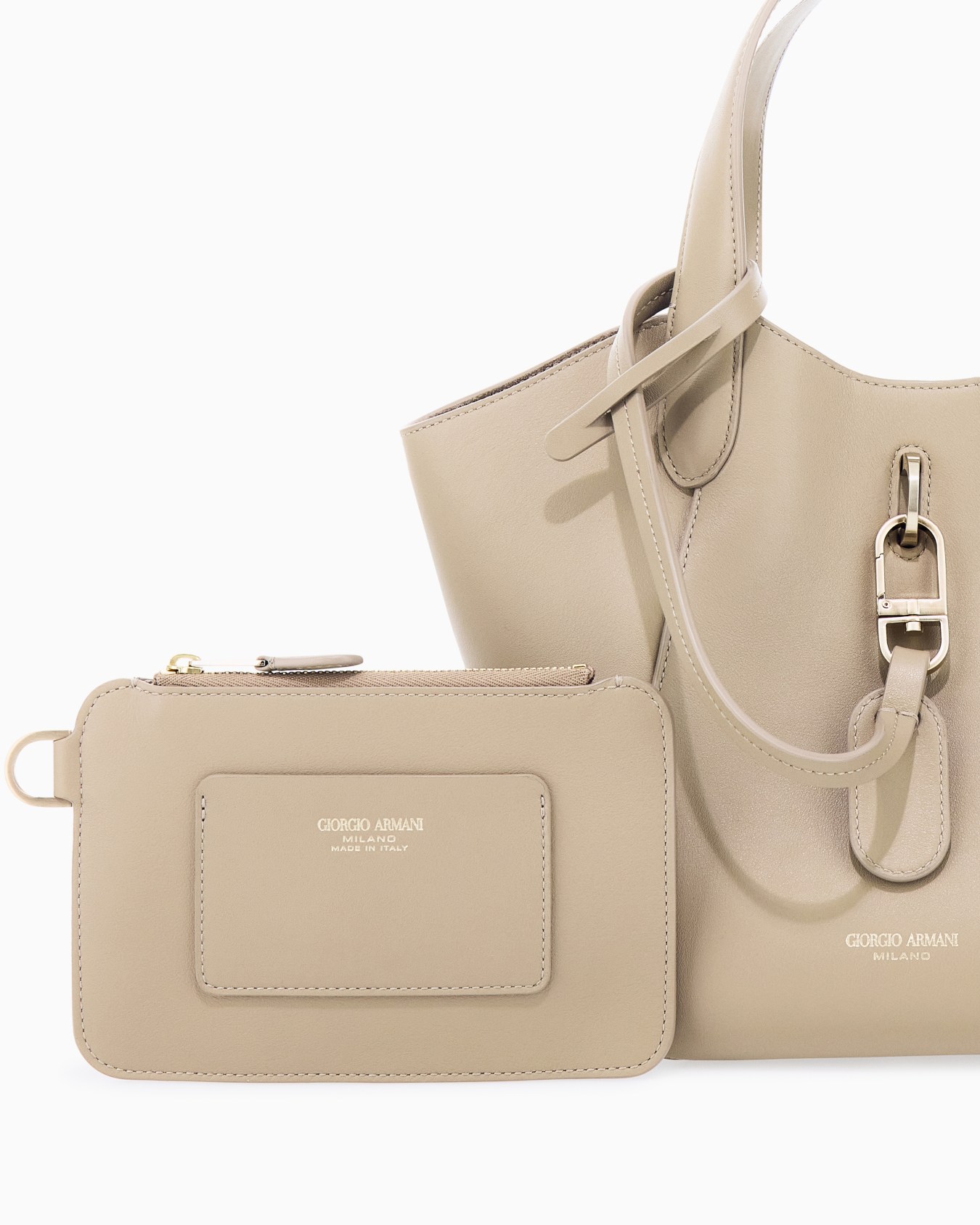 Handtasche aus Leder mit geometrischem Boden und Pochette Folie 4