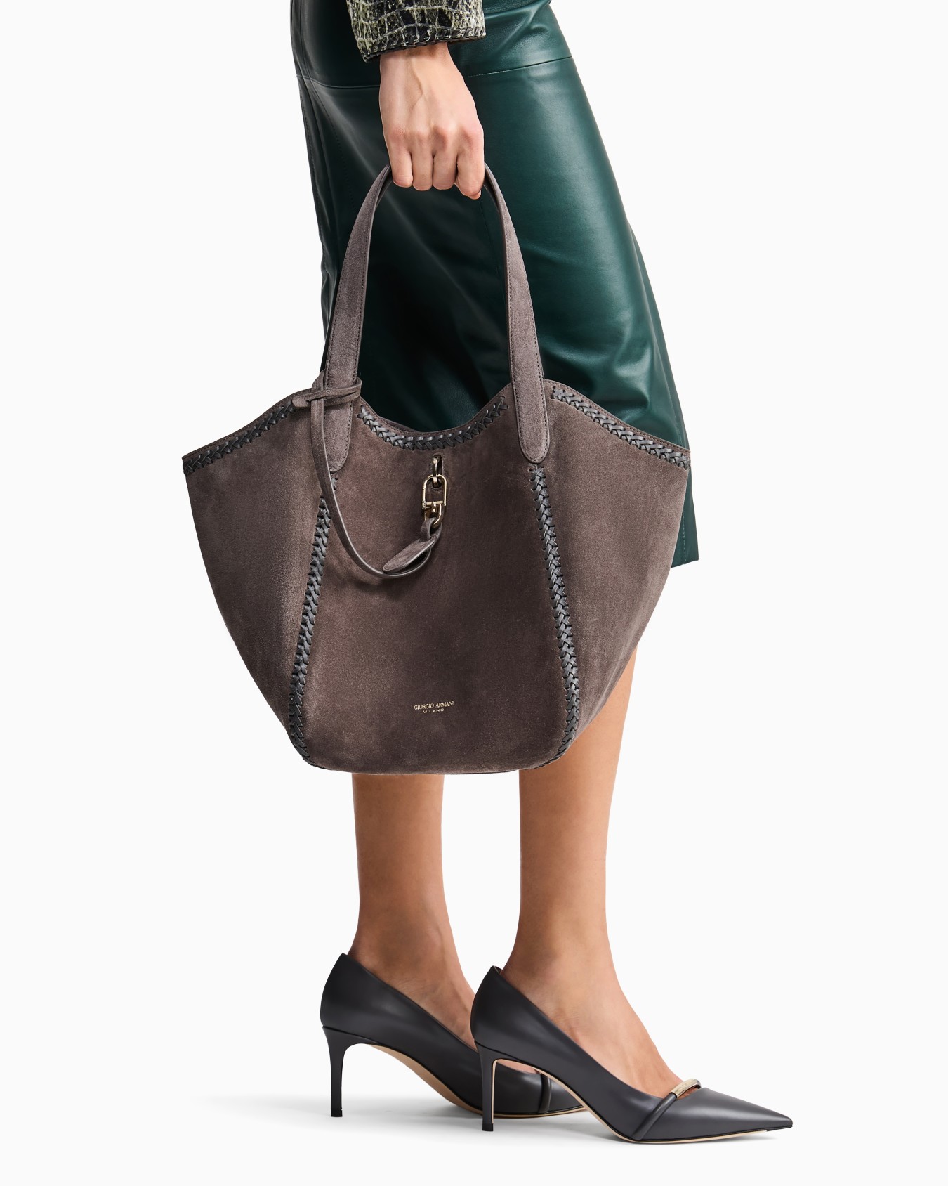 Medium suede handbag with threading Slide 5