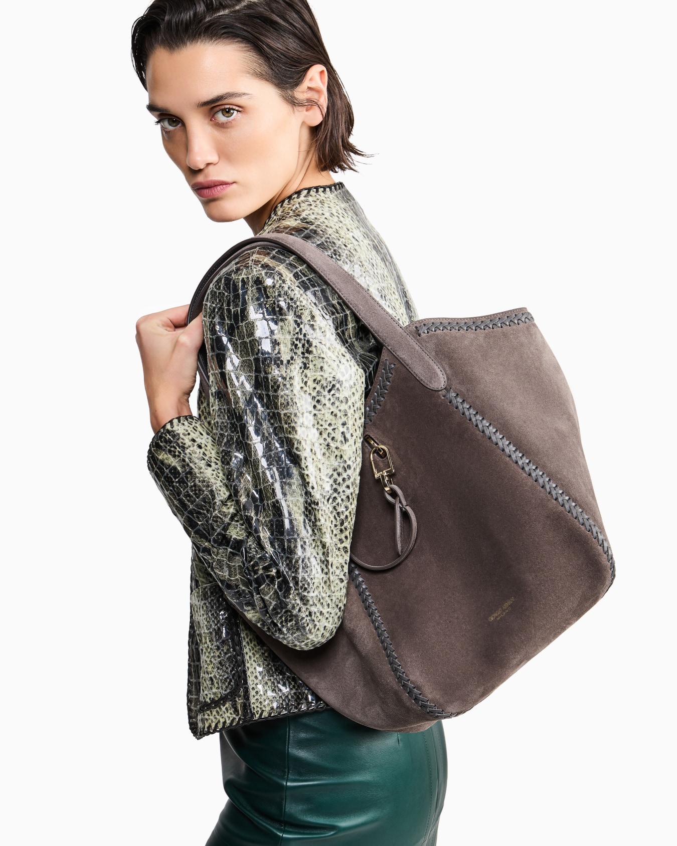 Medium suede handbag with threading Slide 6