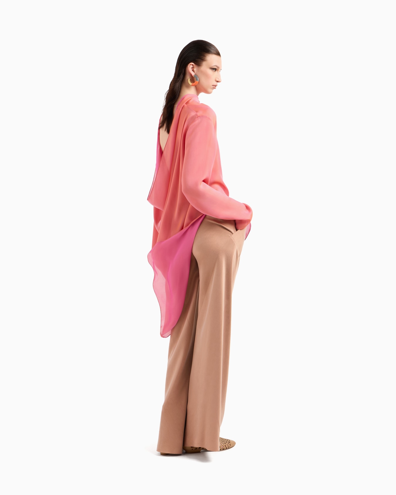 Two-tone silk chiffon long shirt Slide 2