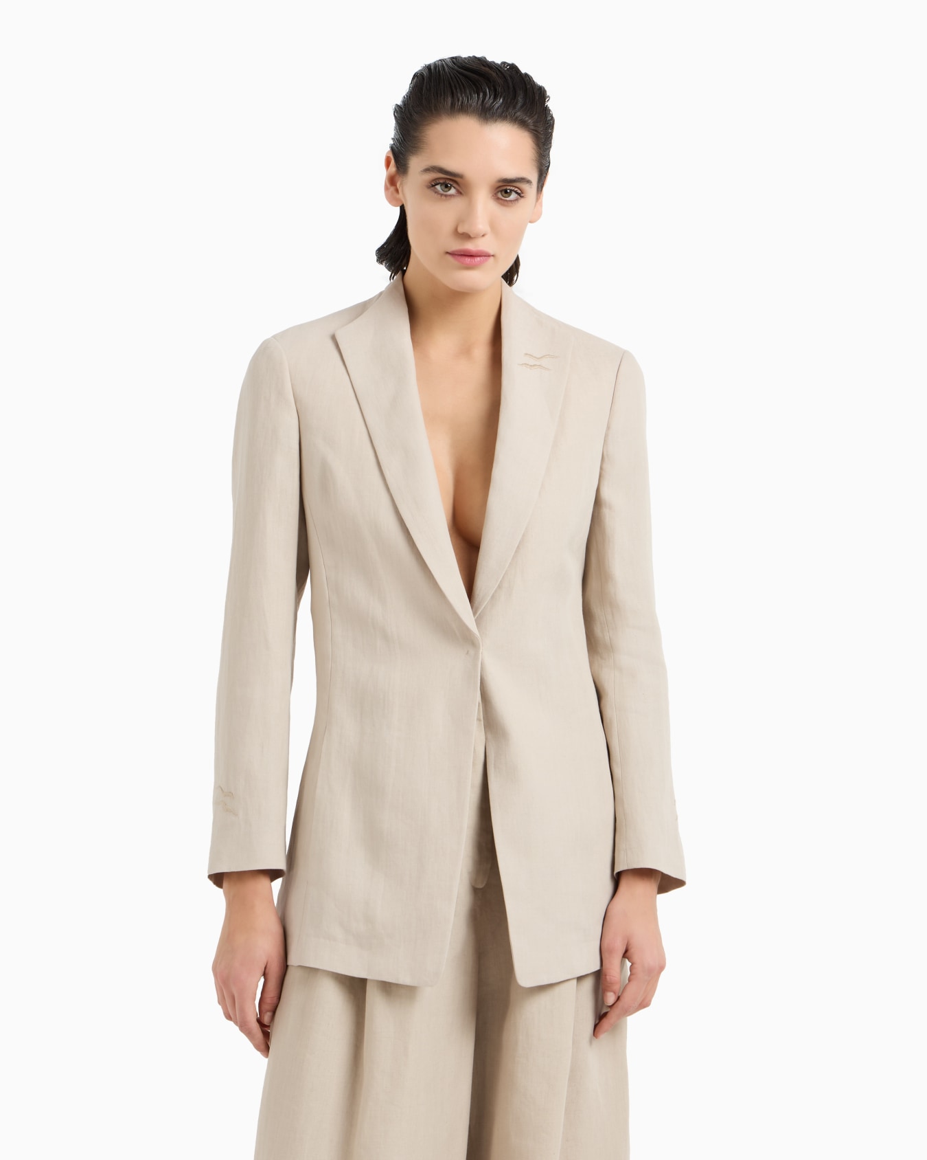 Long single-breasted linen jacket Slide 3