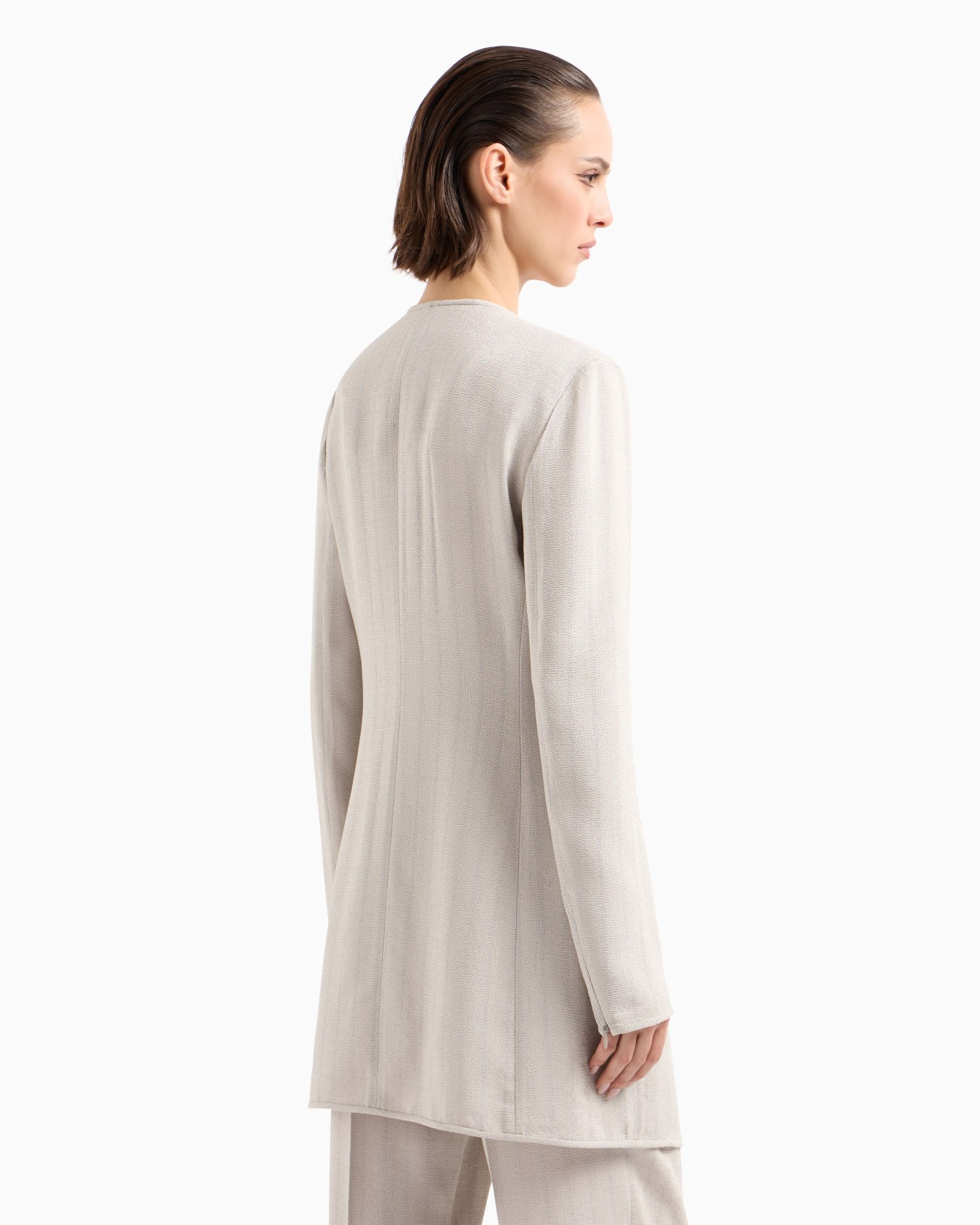 Long single-breasted jacket in armure viscose crêpe Slide 3