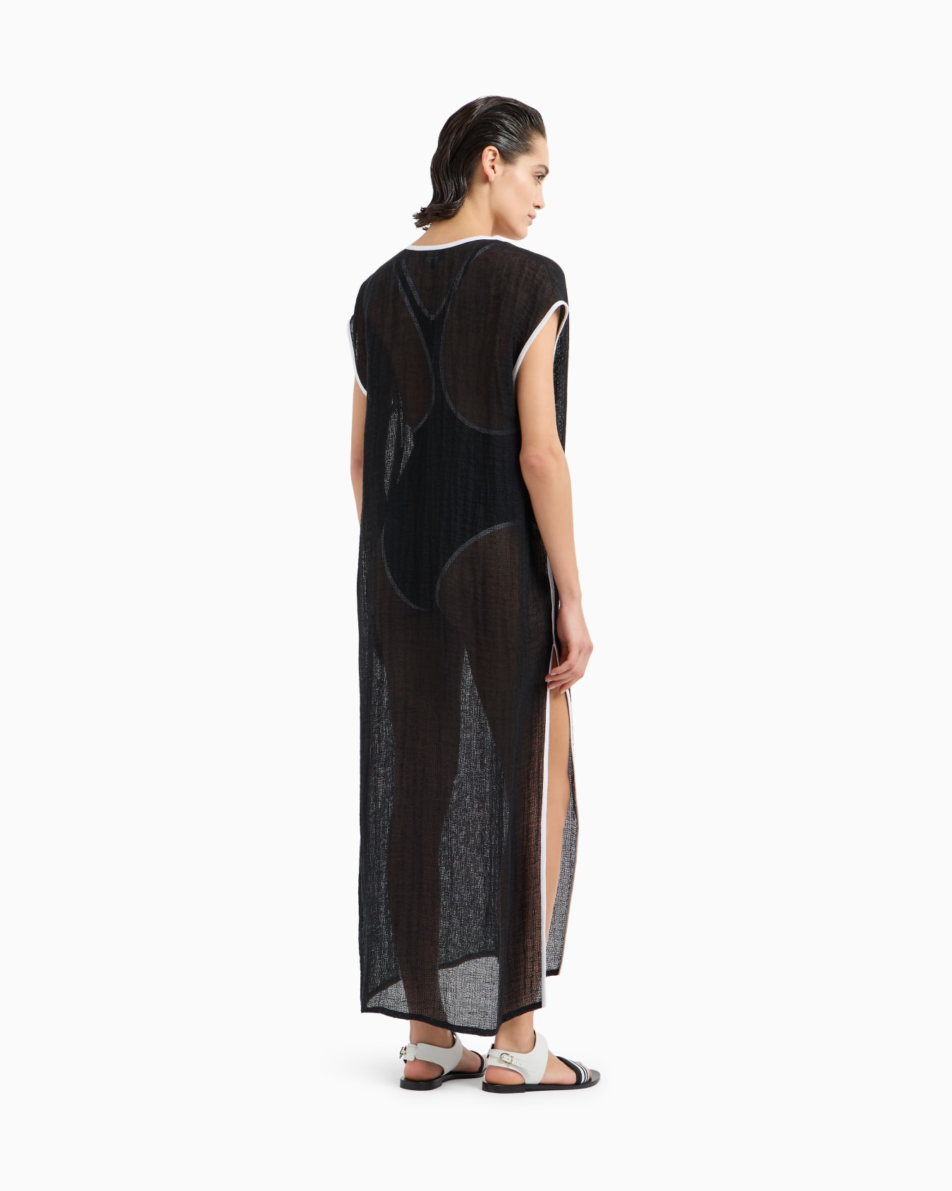 Langes Kleid aus Mesh-Leinenmischgewebe Folie 2