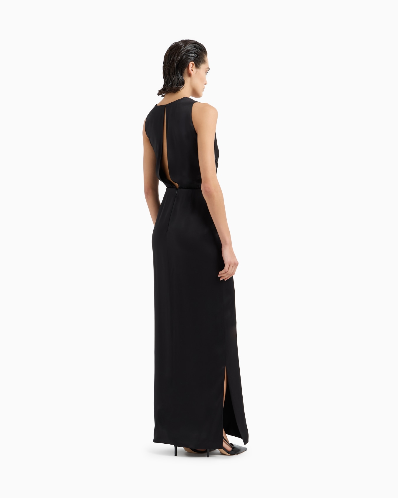 Double-faced silk-satin long dress Slide 2