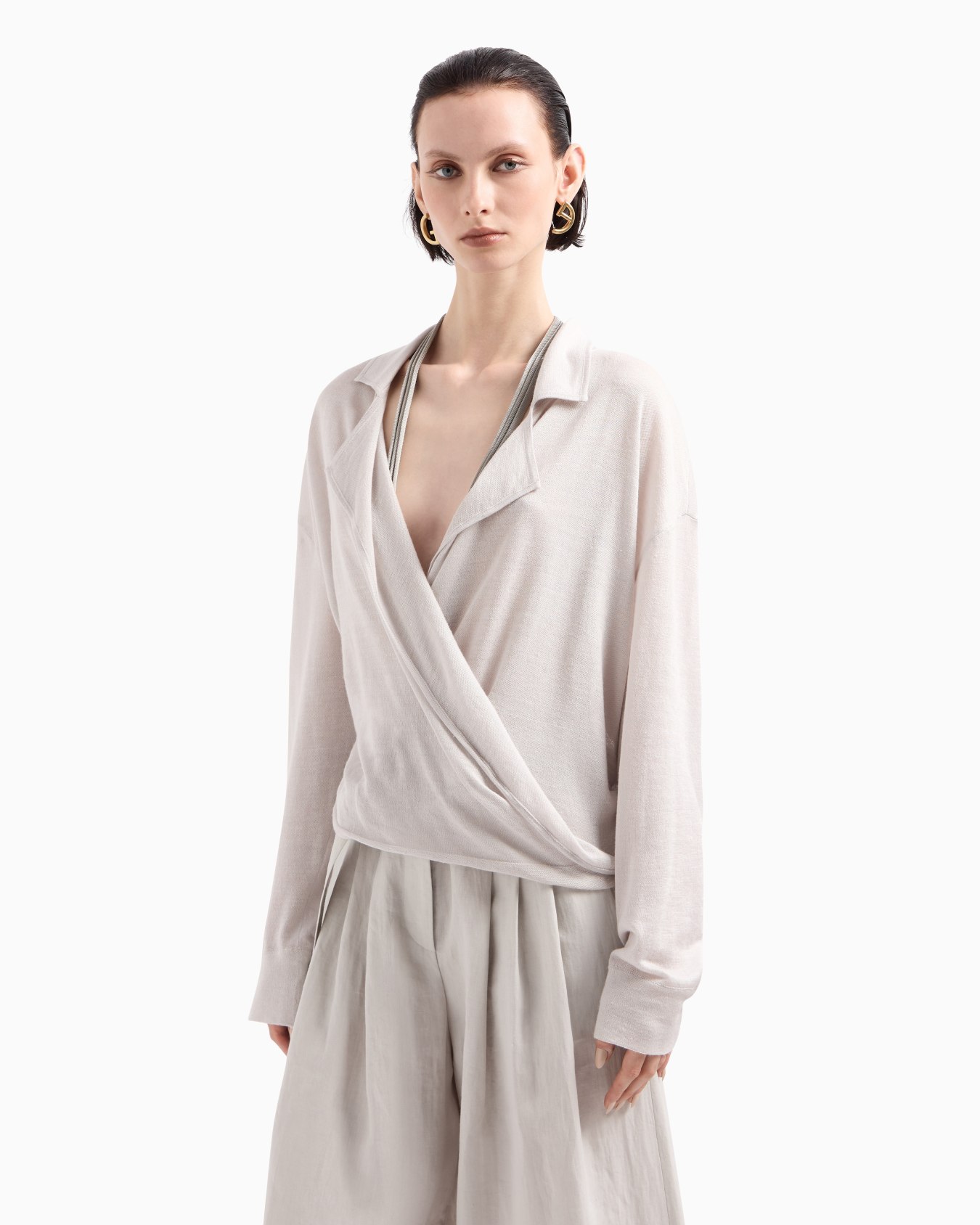 Silk and linen jumper with draping Slide 2