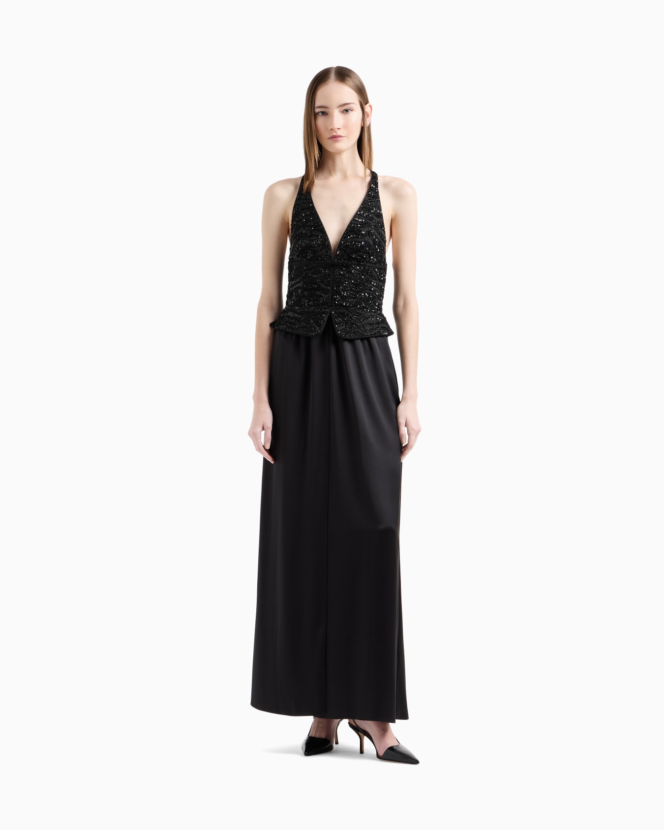Silk embroidered long dress Slide 1