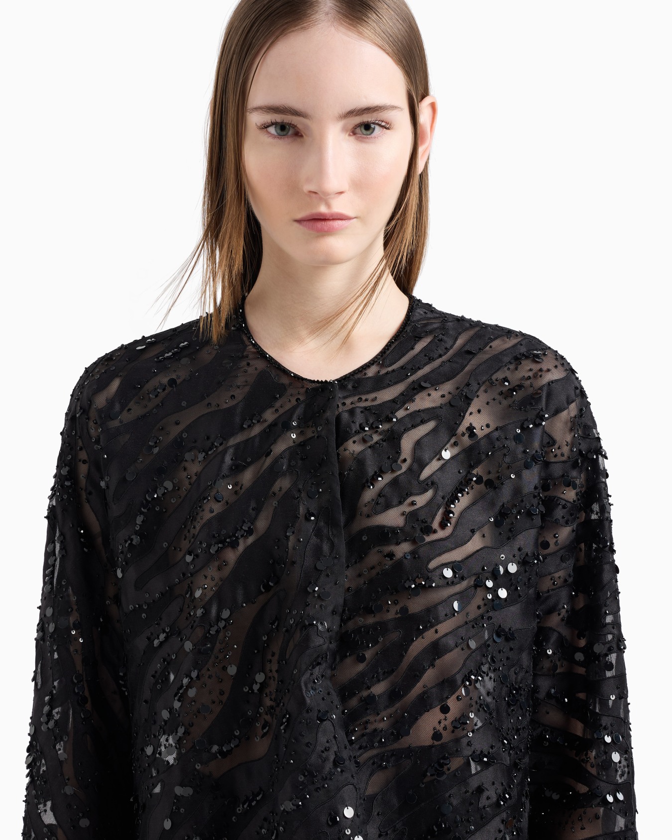 Organza shirt with animal skin motif embroidery Slide 4