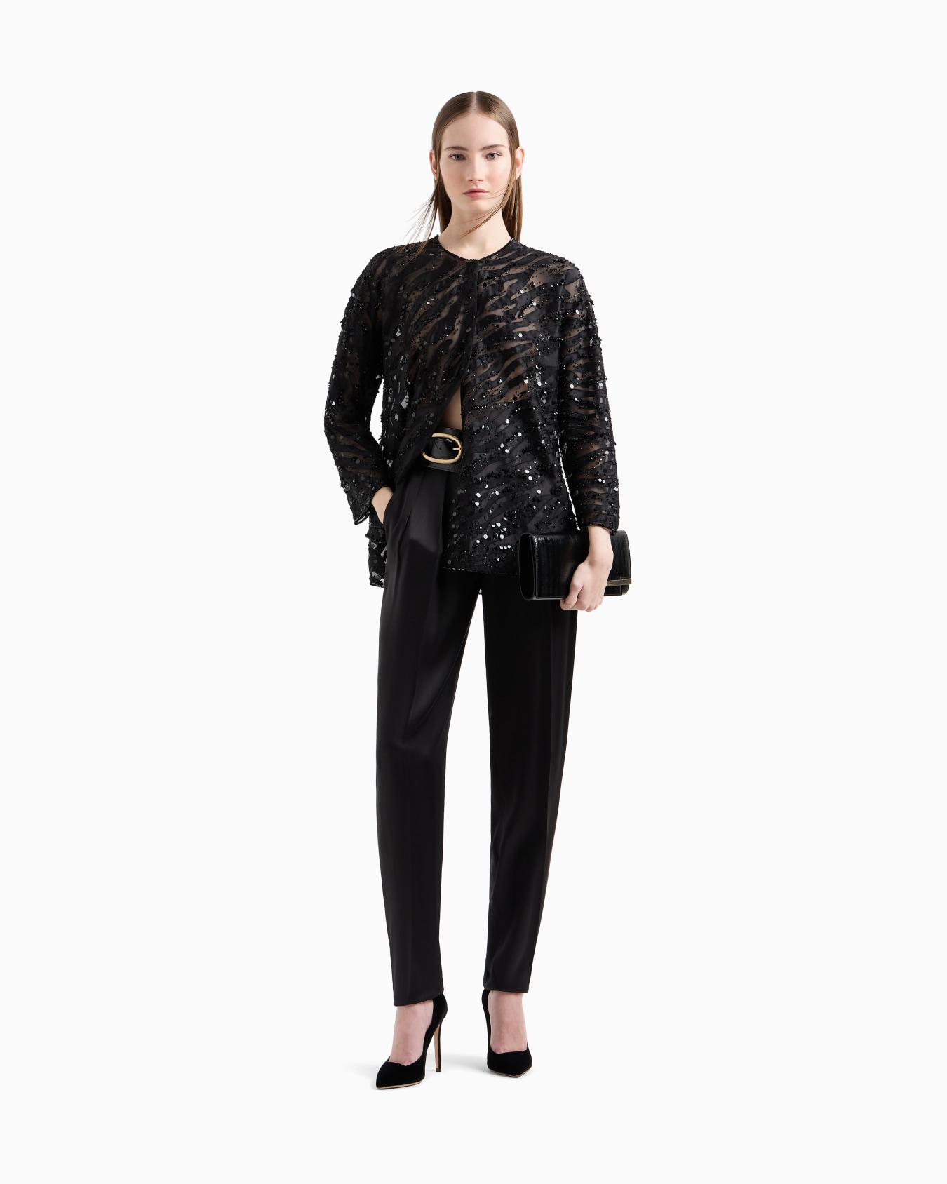 Organza shirt with animal skin motif embroidery Slide 1