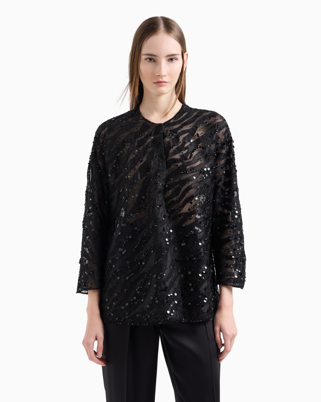 Organza shirt with animal skin motif embroidery Slide 3