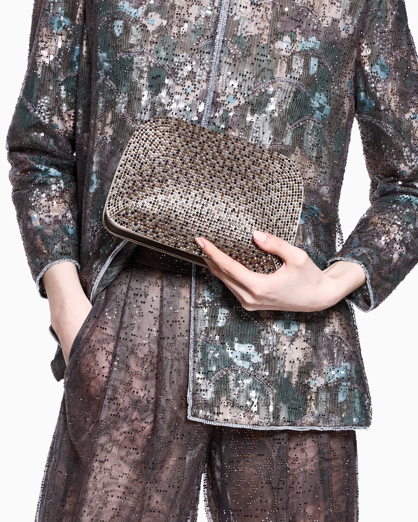 Pochette la Prima en satin et strass multicolores Diapositive 5