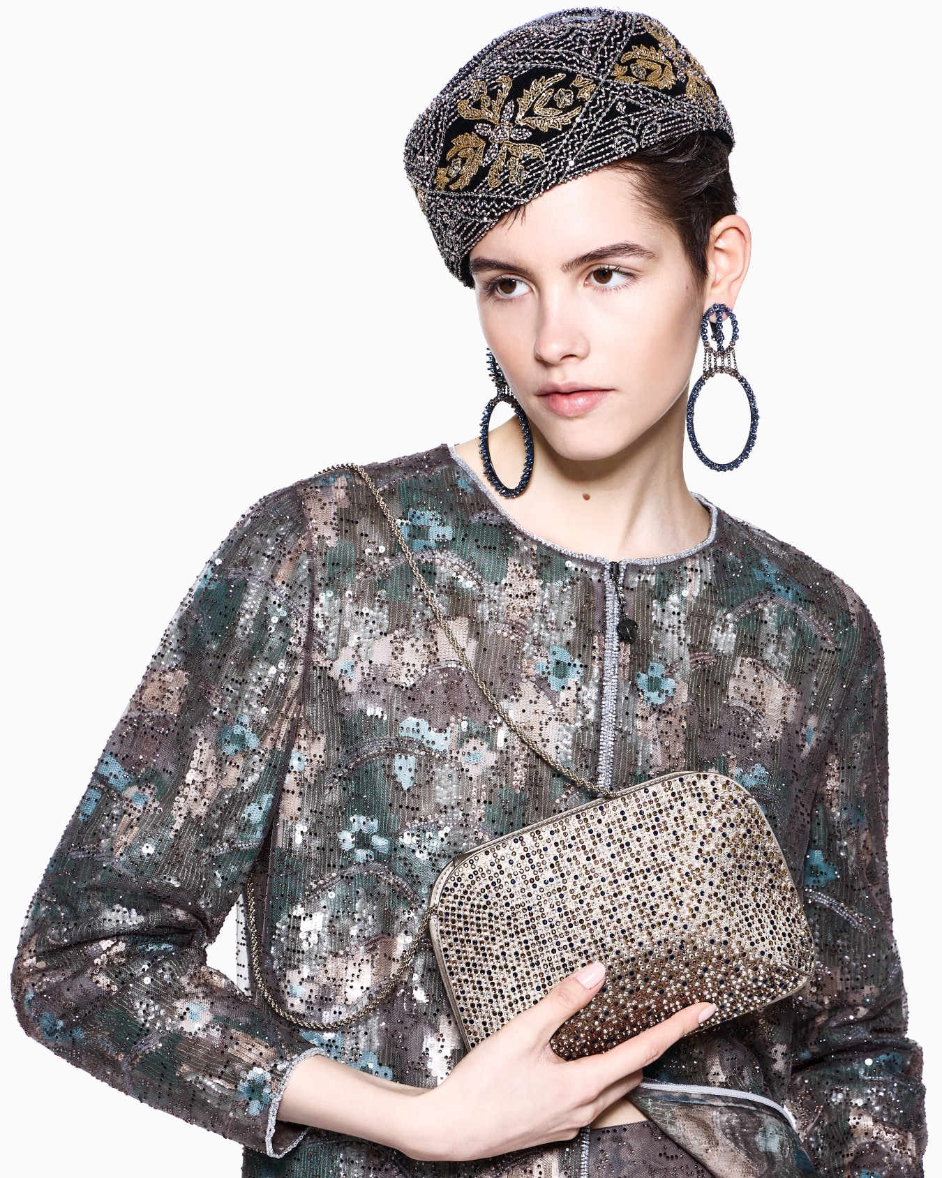 Pochette la Prima en satin et strass multicolores Diapositive 6