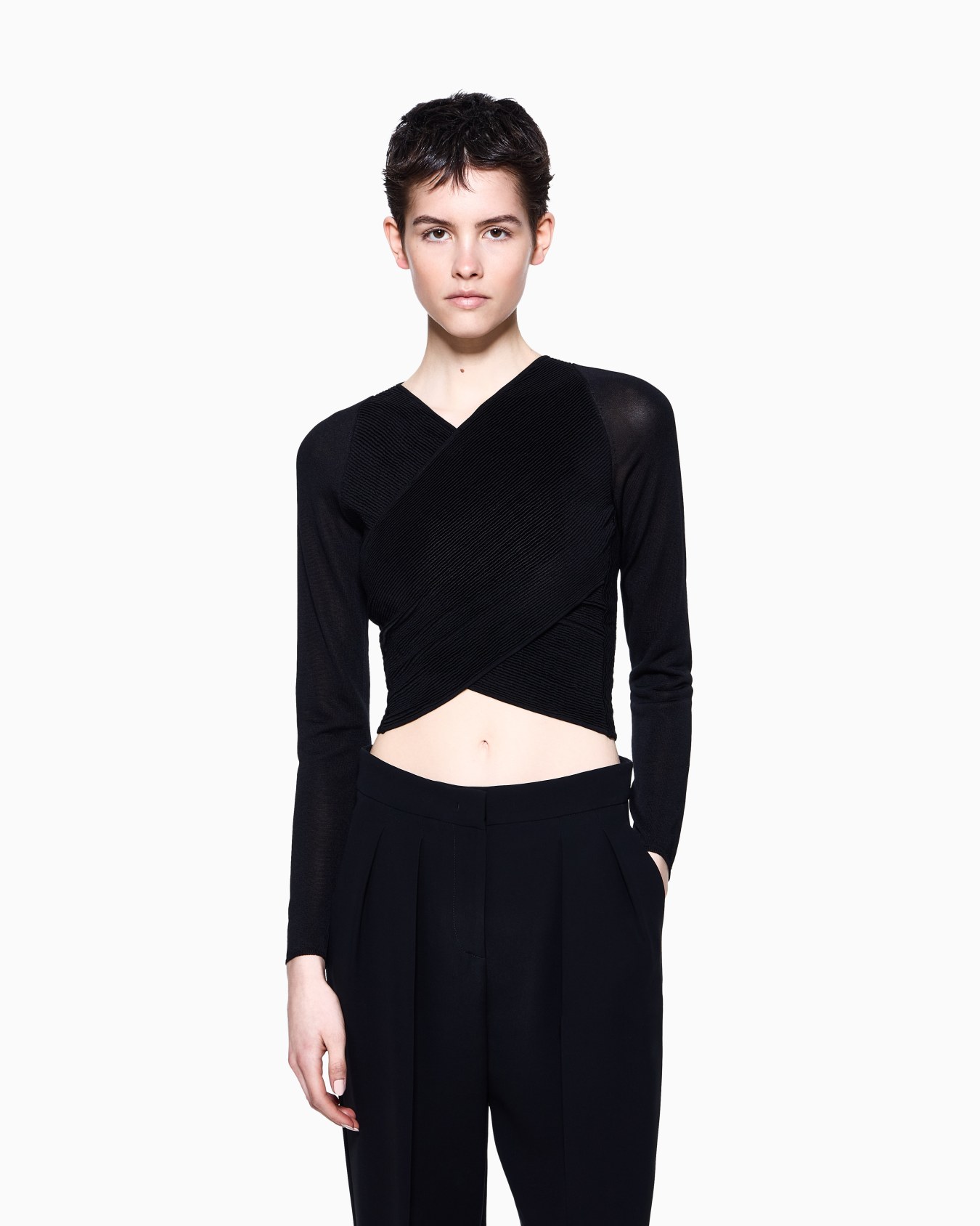 Stretch silk viscose blend crossover jumper Slide 3