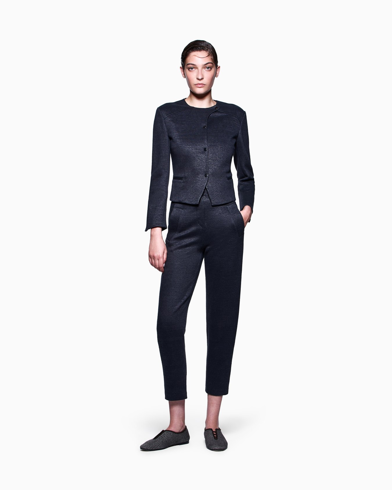 Linen and viscose jersey straight trousers Slide 1