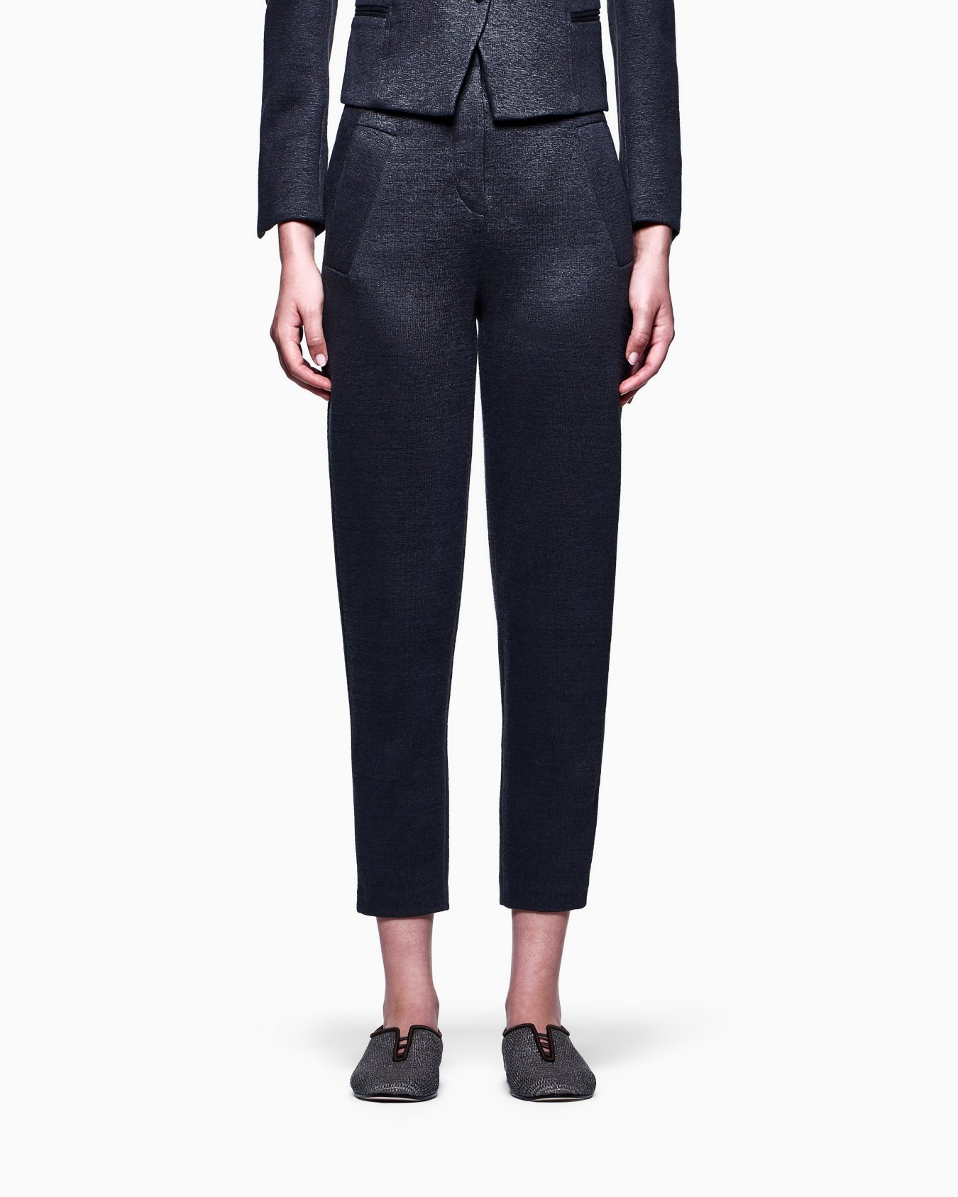 Linen and viscose jersey straight trousers Slide 3
