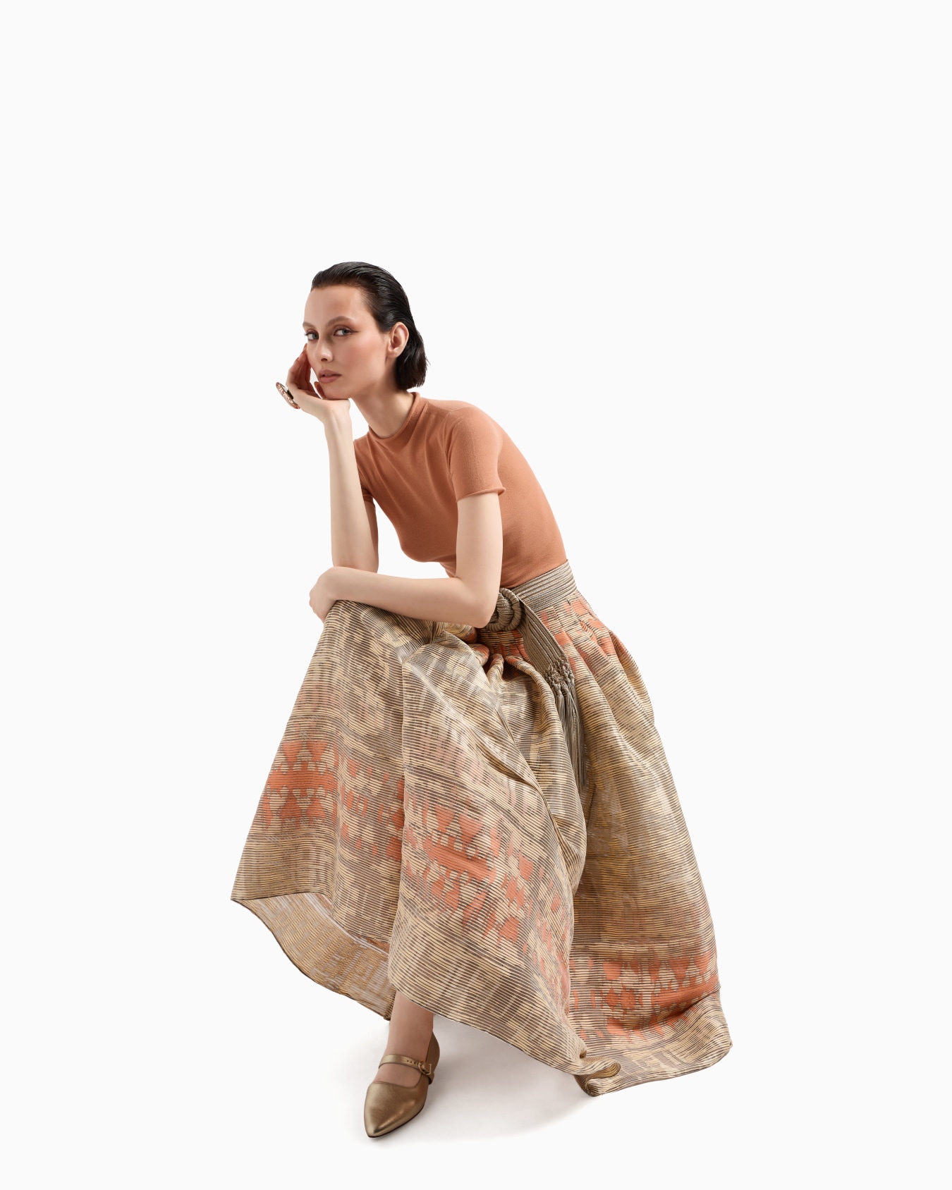 Long skirt in a silk blend jacquard canneté Slide 6