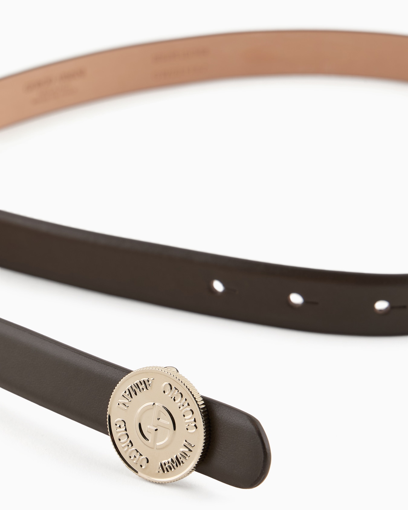 Slim leather belt with round buckle Slide 1