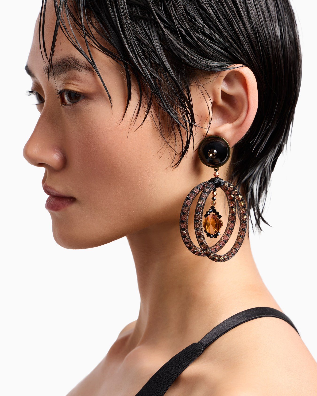 Resin and crystal clip-on hoop earrings Slide 2