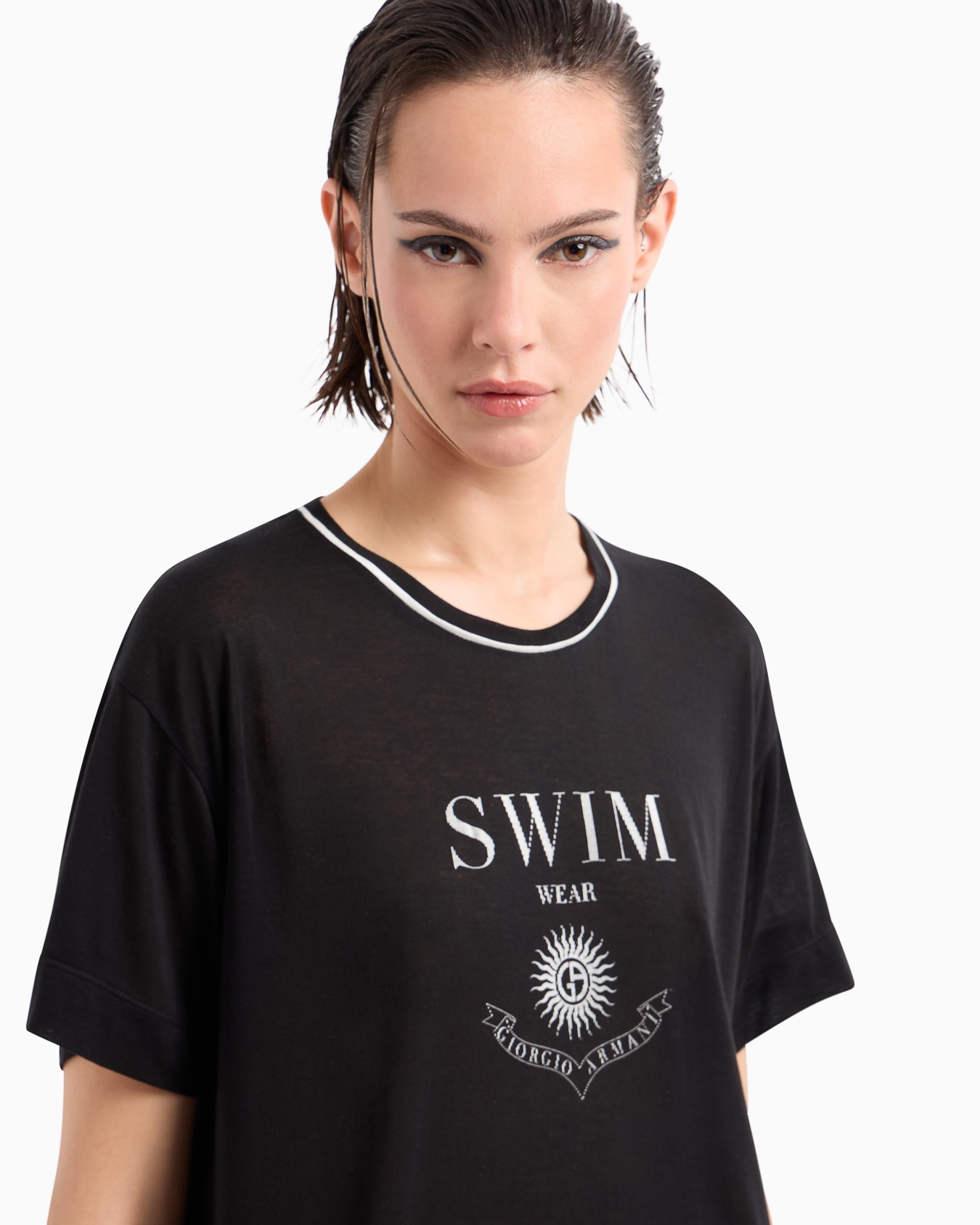 T-shirt girocollo in lyocell e seta stampata Slide 4