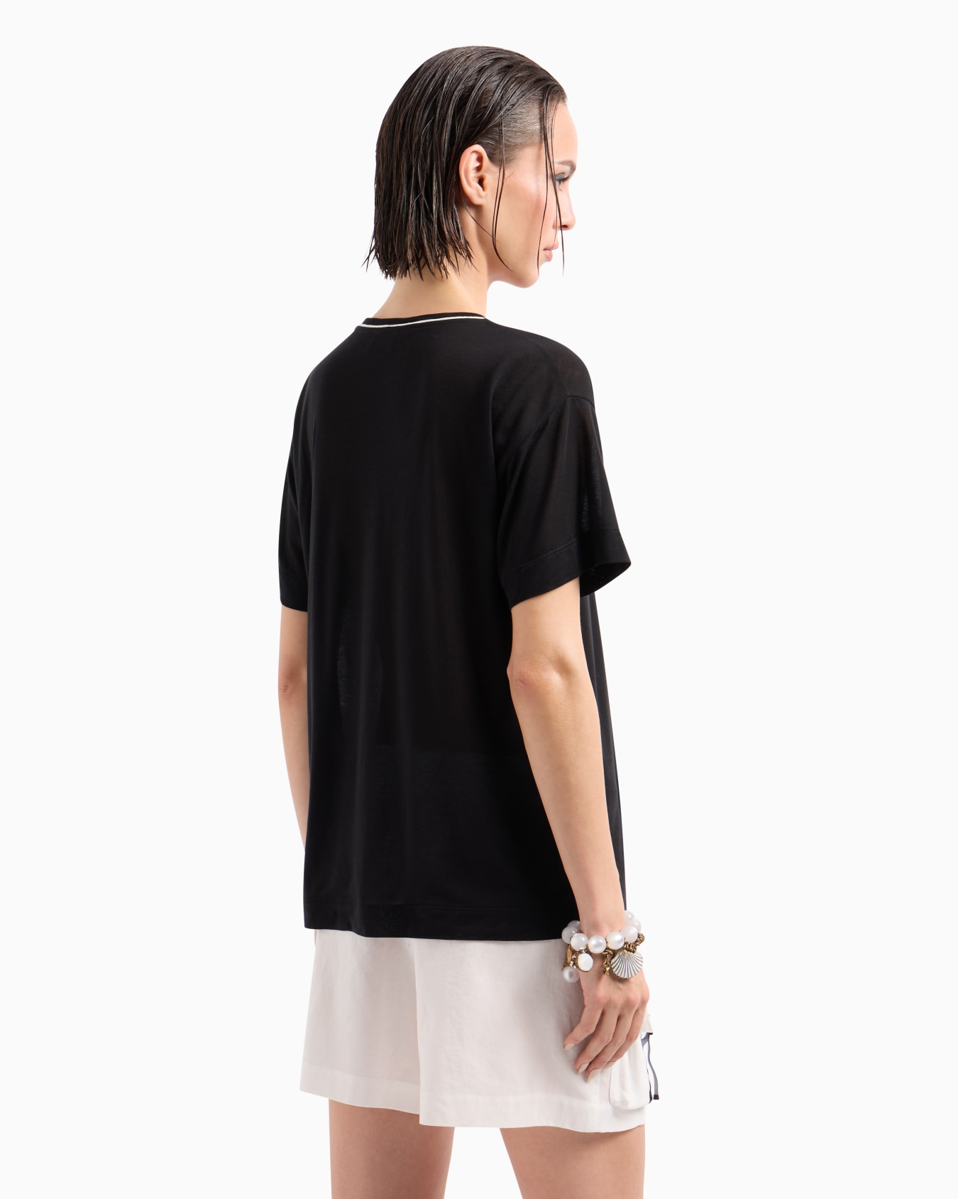 T-shirt girocollo in lyocell e seta stampata Slide 2