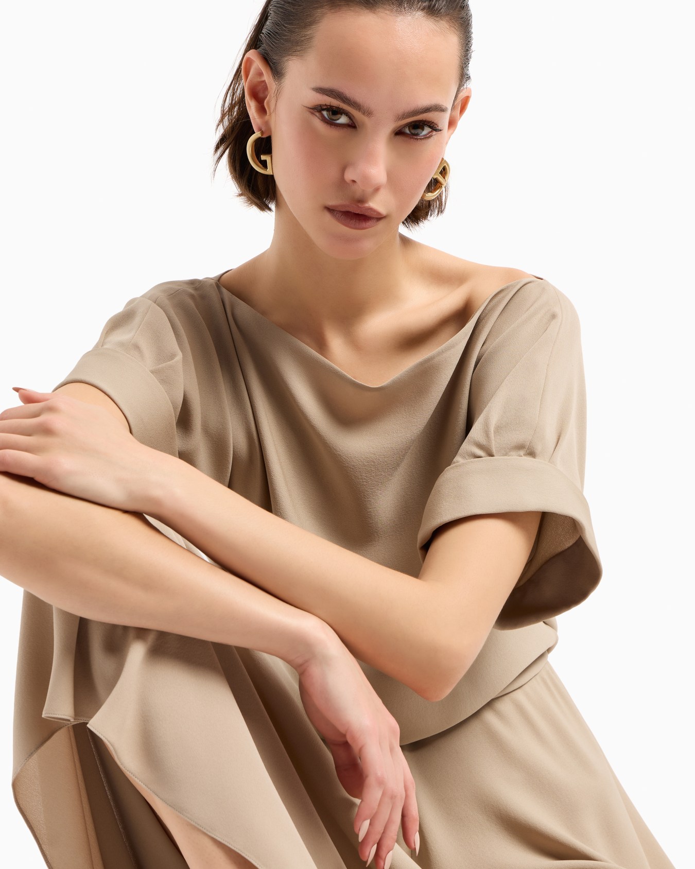 Long triple silk georgette dress Slide 6