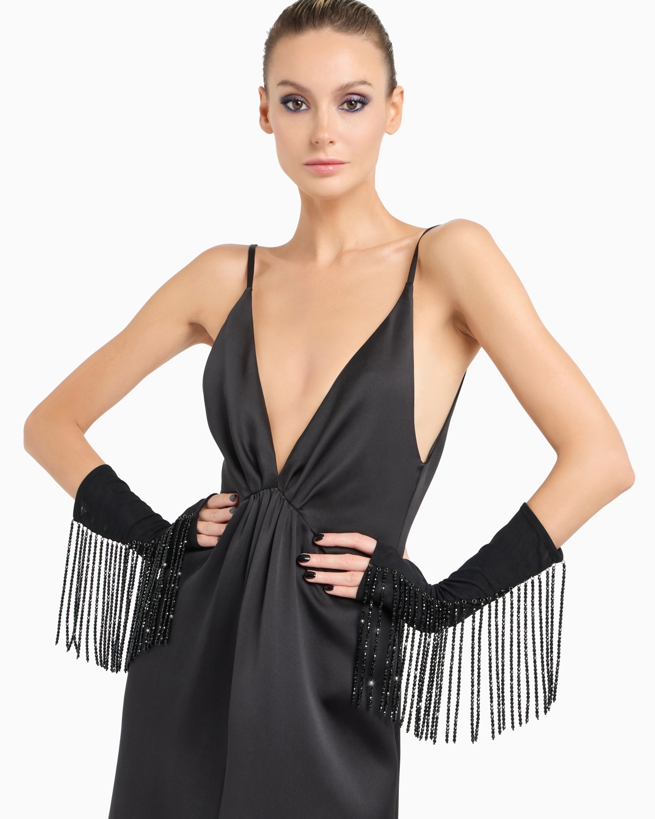 Glitter silk satin long dress Slide 5