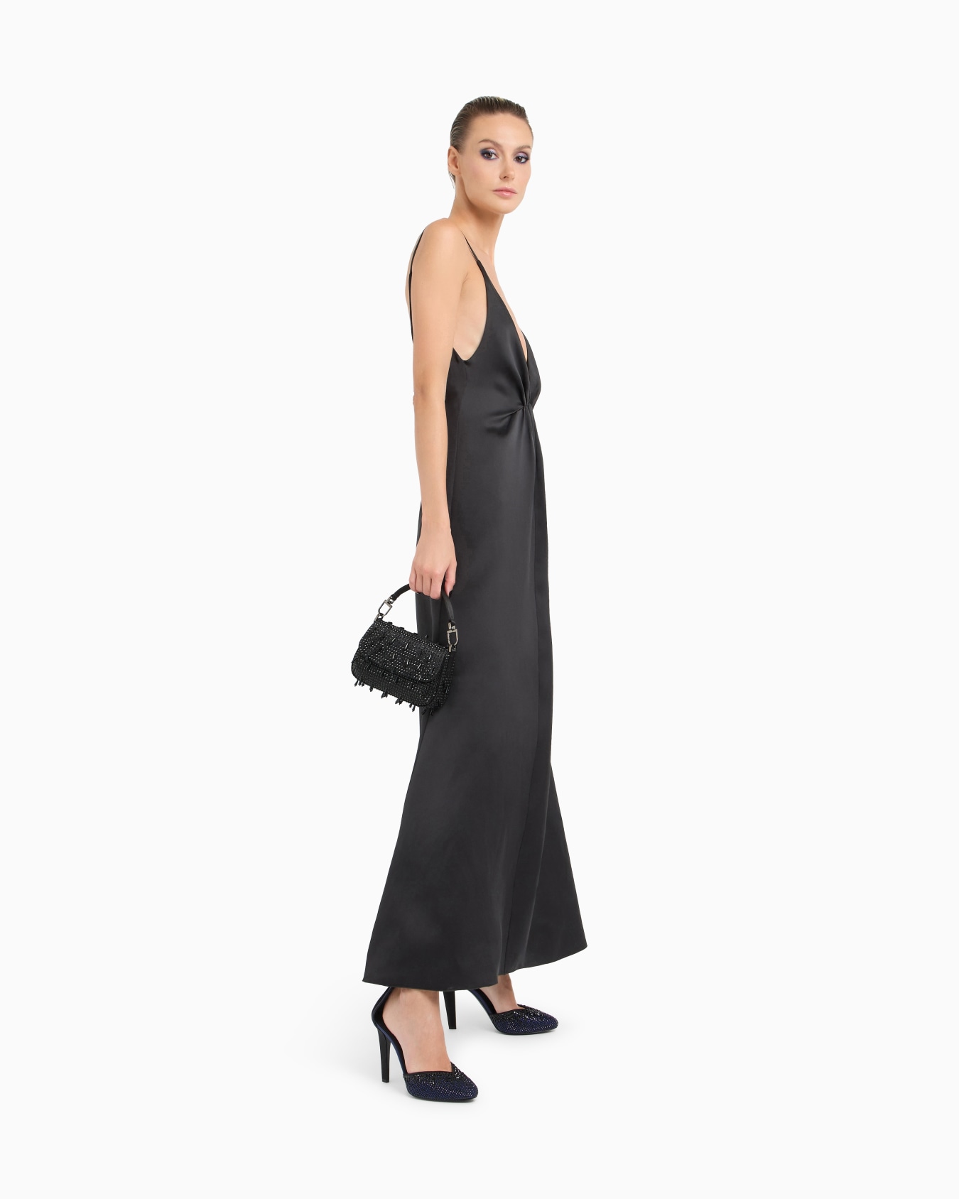 Glitter silk satin long dress Slide 1