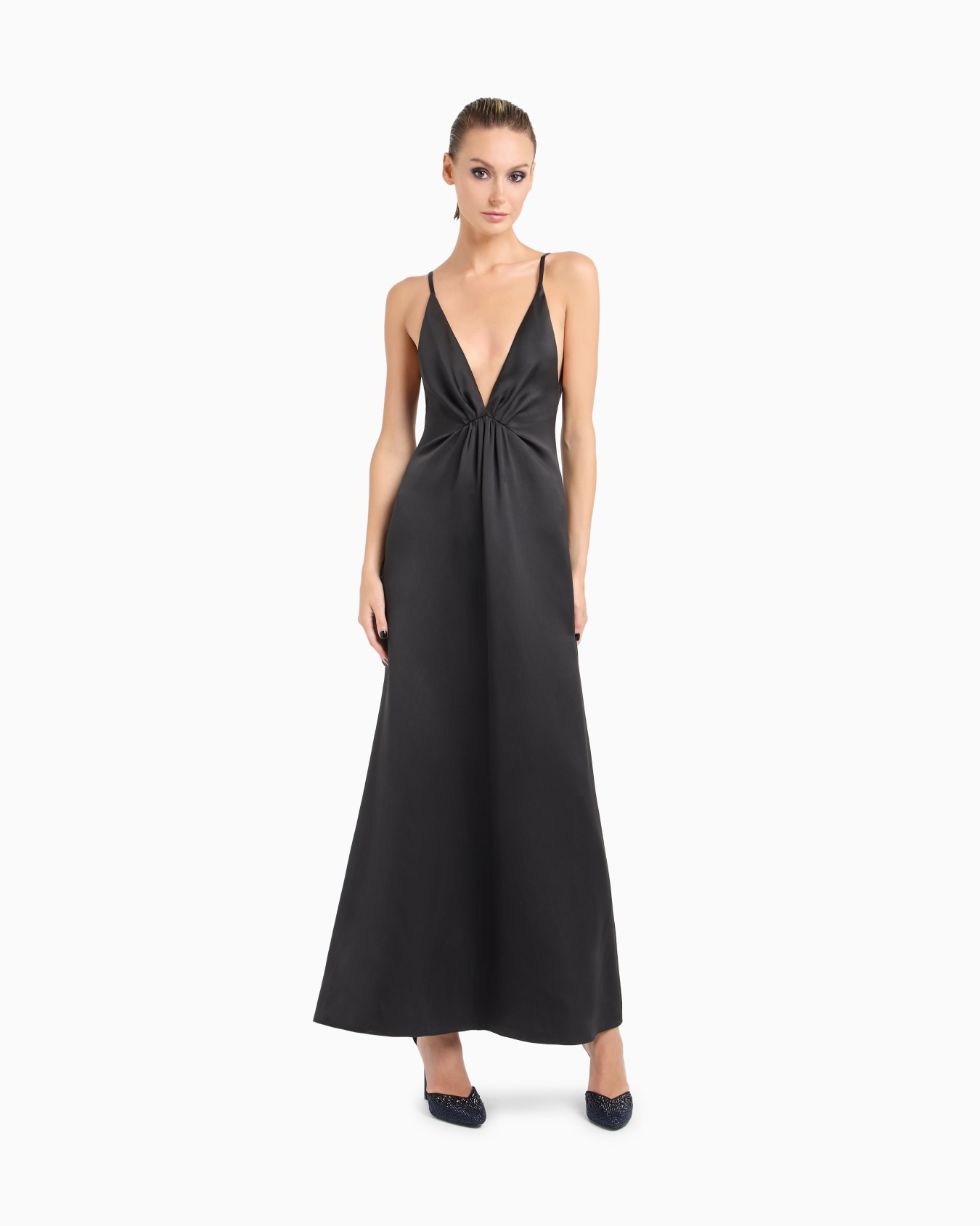 Glitter silk satin long dress Slide 3