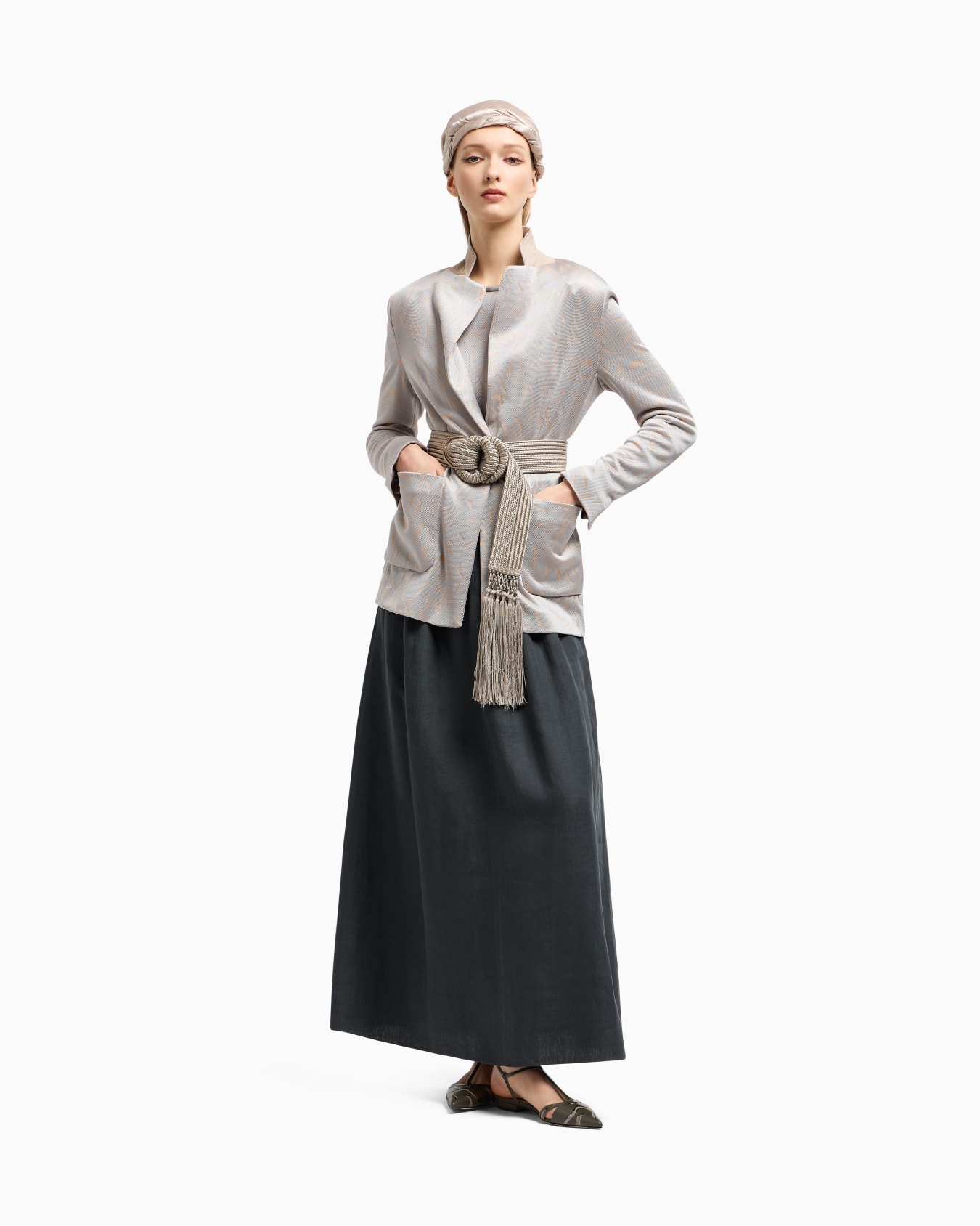 Single-breasted jacket in two-tone jacquard viscose jersey Slide 1