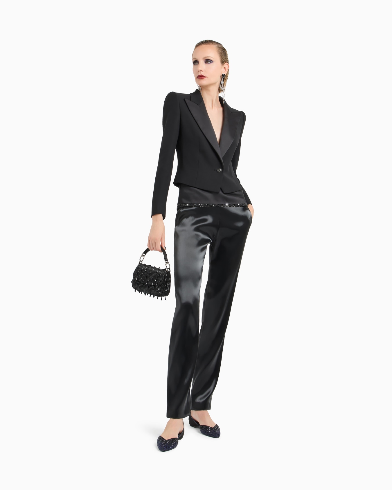 Glitter silk-cady single-breasted short jacket Slide 1