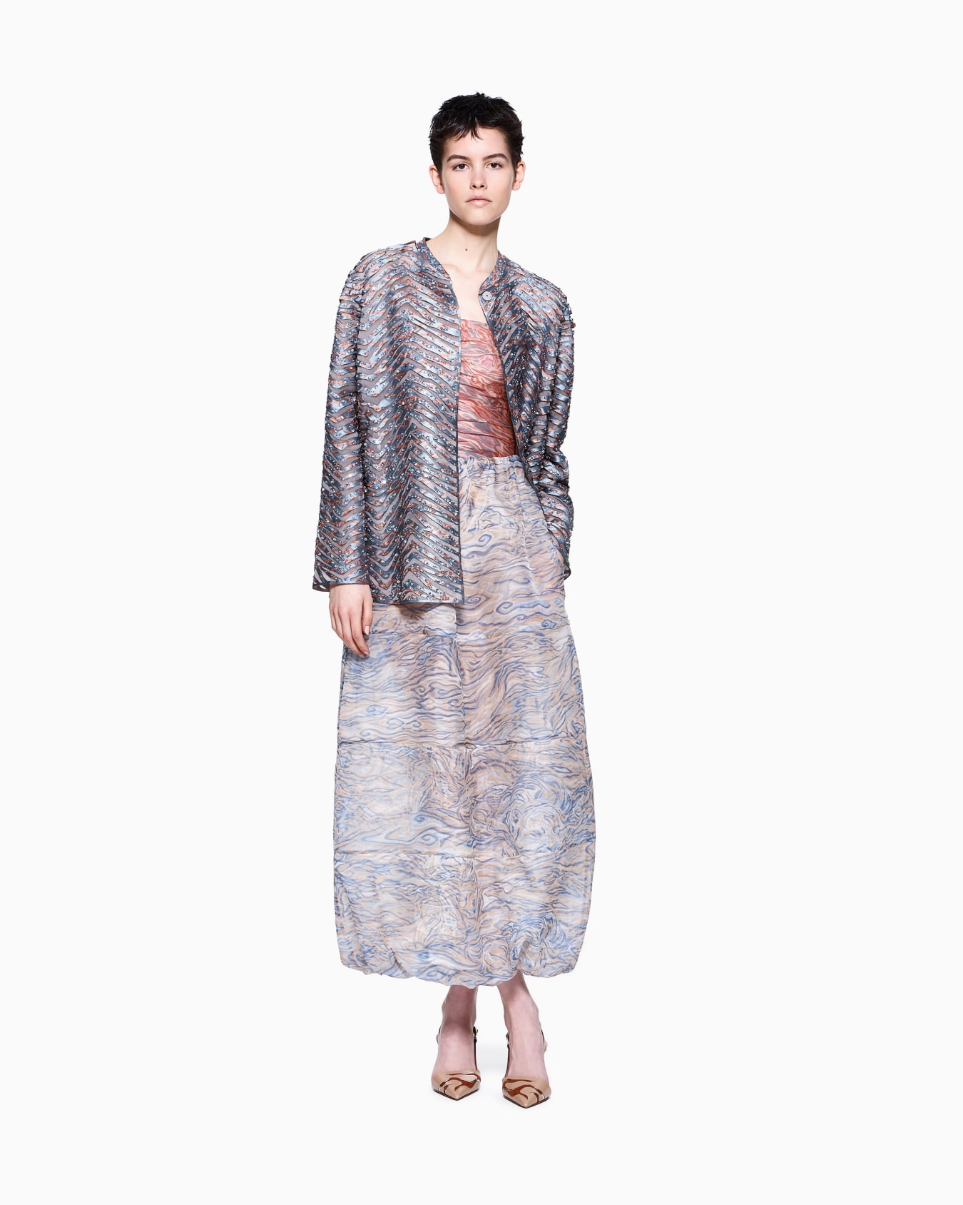 Printed silk-organza, long skirt Slide 1