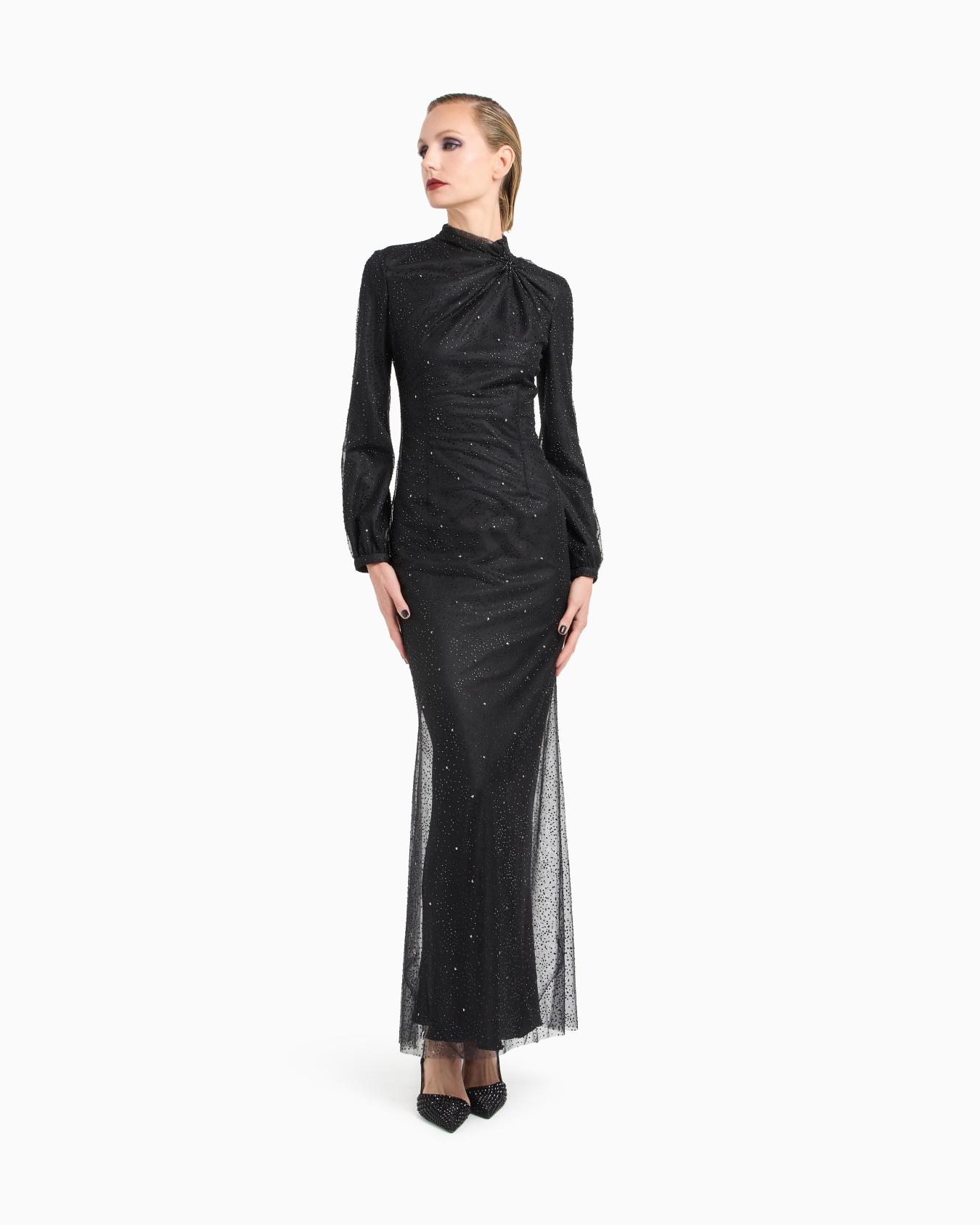 Silk long dress with rhinestone embroidery Slide 3