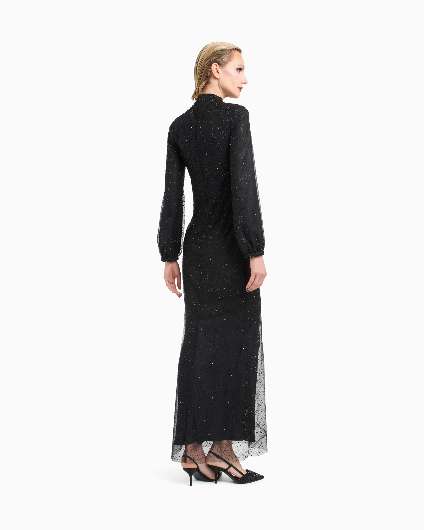 Silk long dress with rhinestone embroidery Slide 2