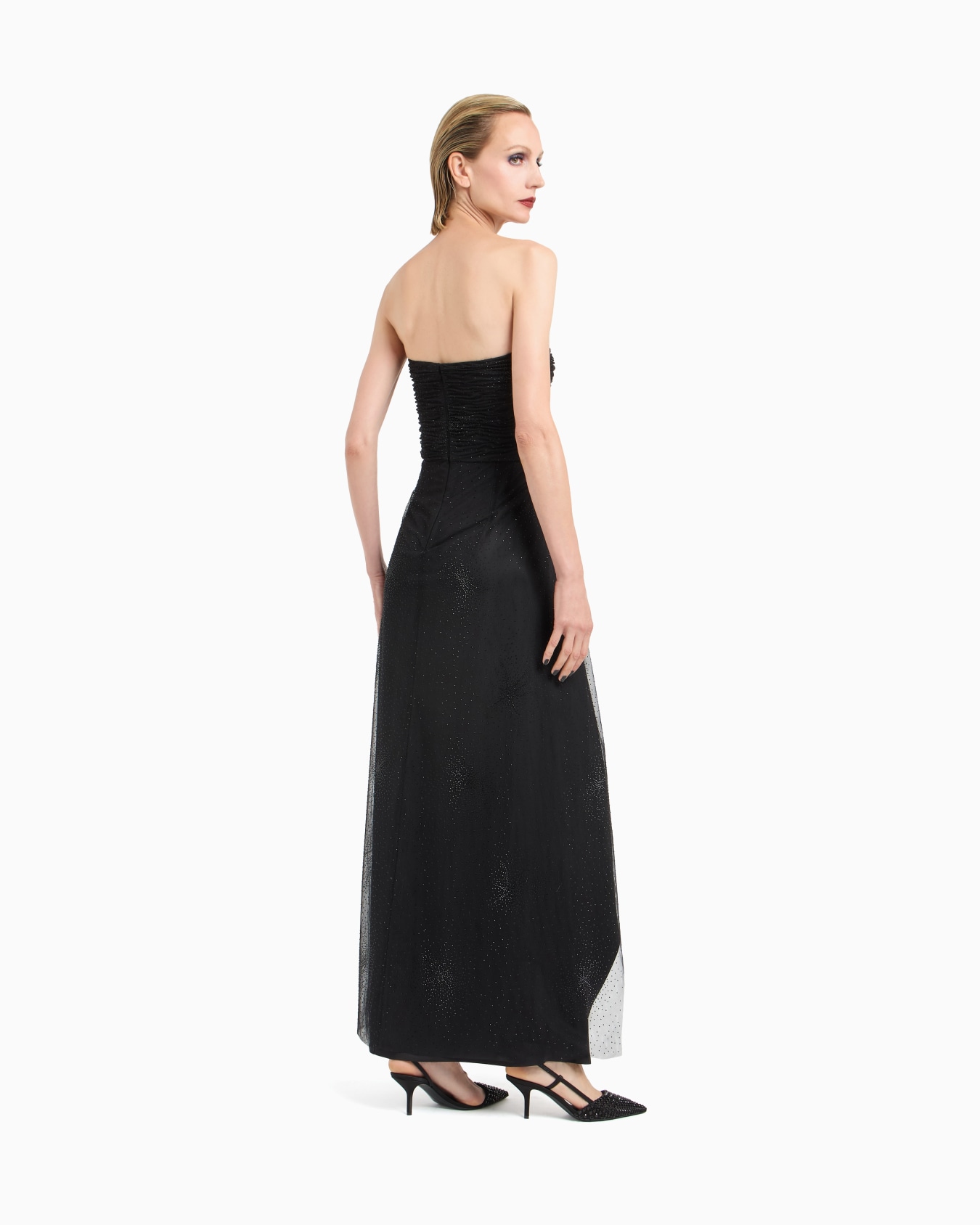 Silk blend long bustier dress with rhinestone embroidery Slide 2