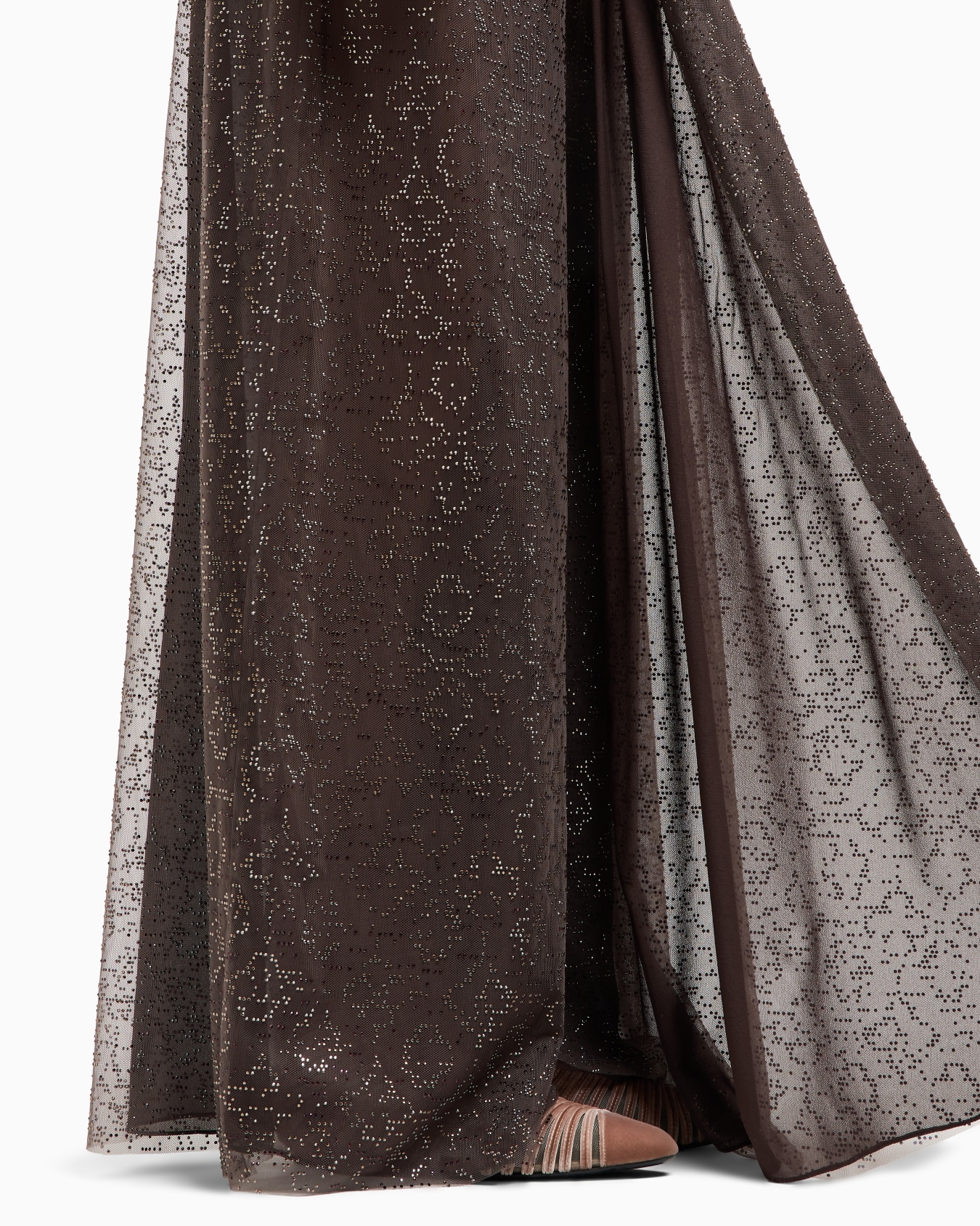 Pantaloni ampi drappeggiati in georgette di seta e tulle ricamato Slide 5