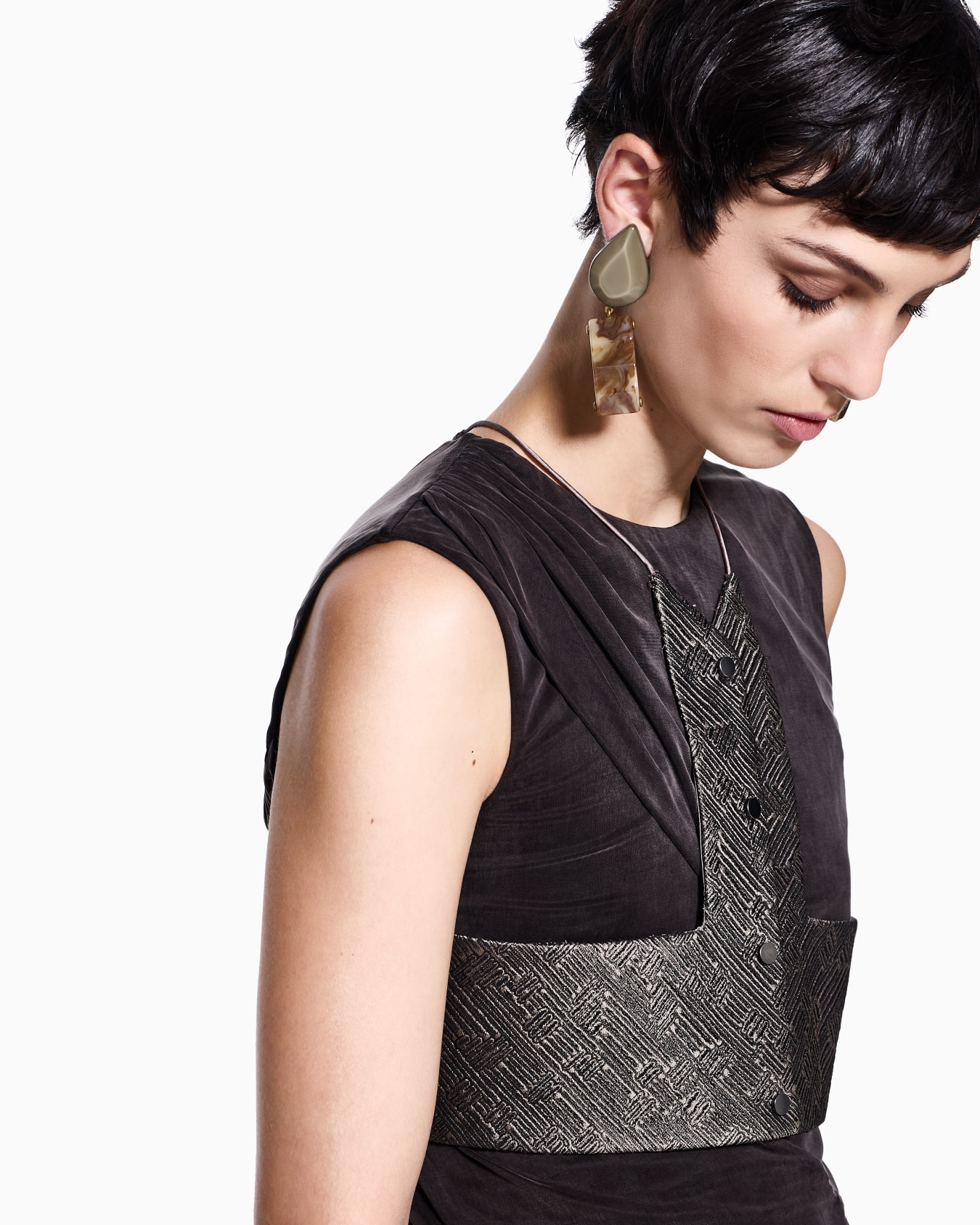 Jacquard silk and wool micro top Slide 4