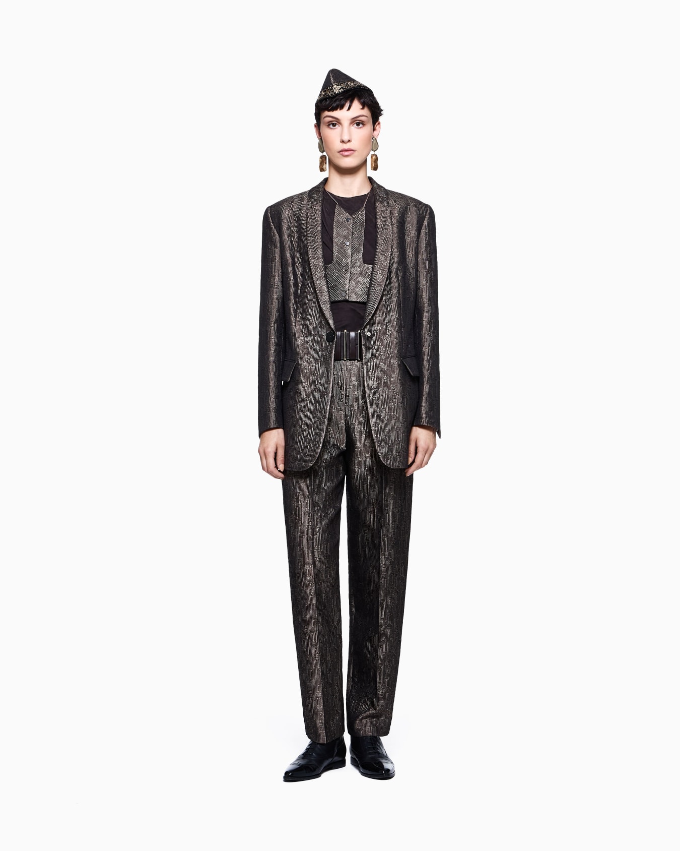 Jacquard silk and wool micro top Slide 1