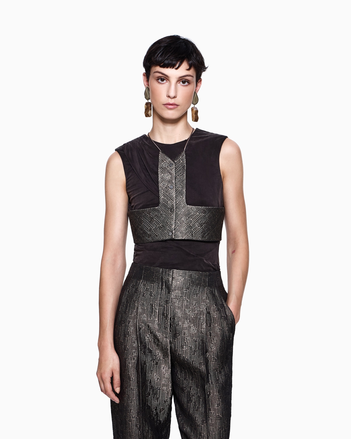 Jacquard silk and wool micro top Slide 3